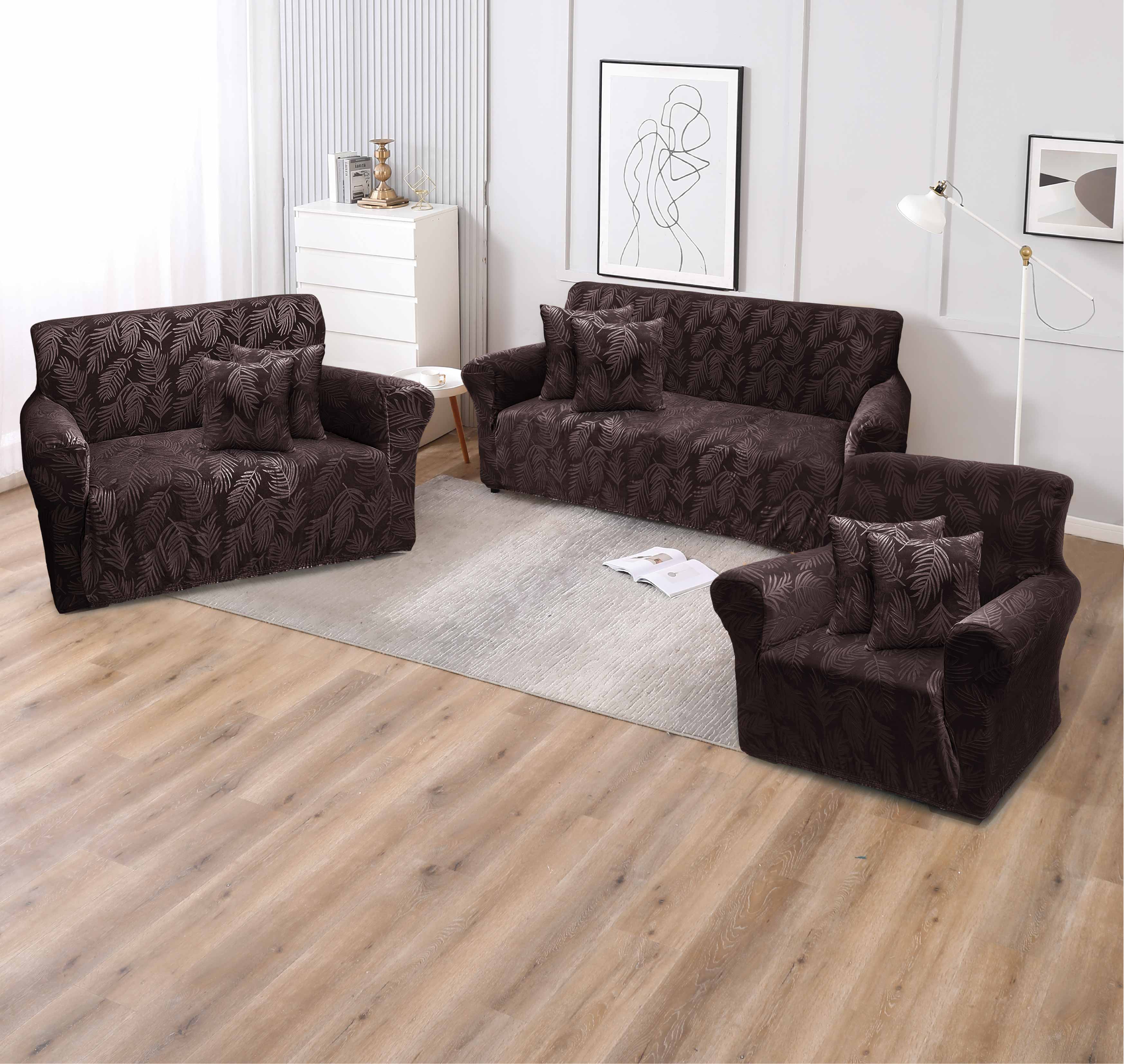 Funda de mueble terciopelo labrado 3-2-1 con 6 fundas de cojines