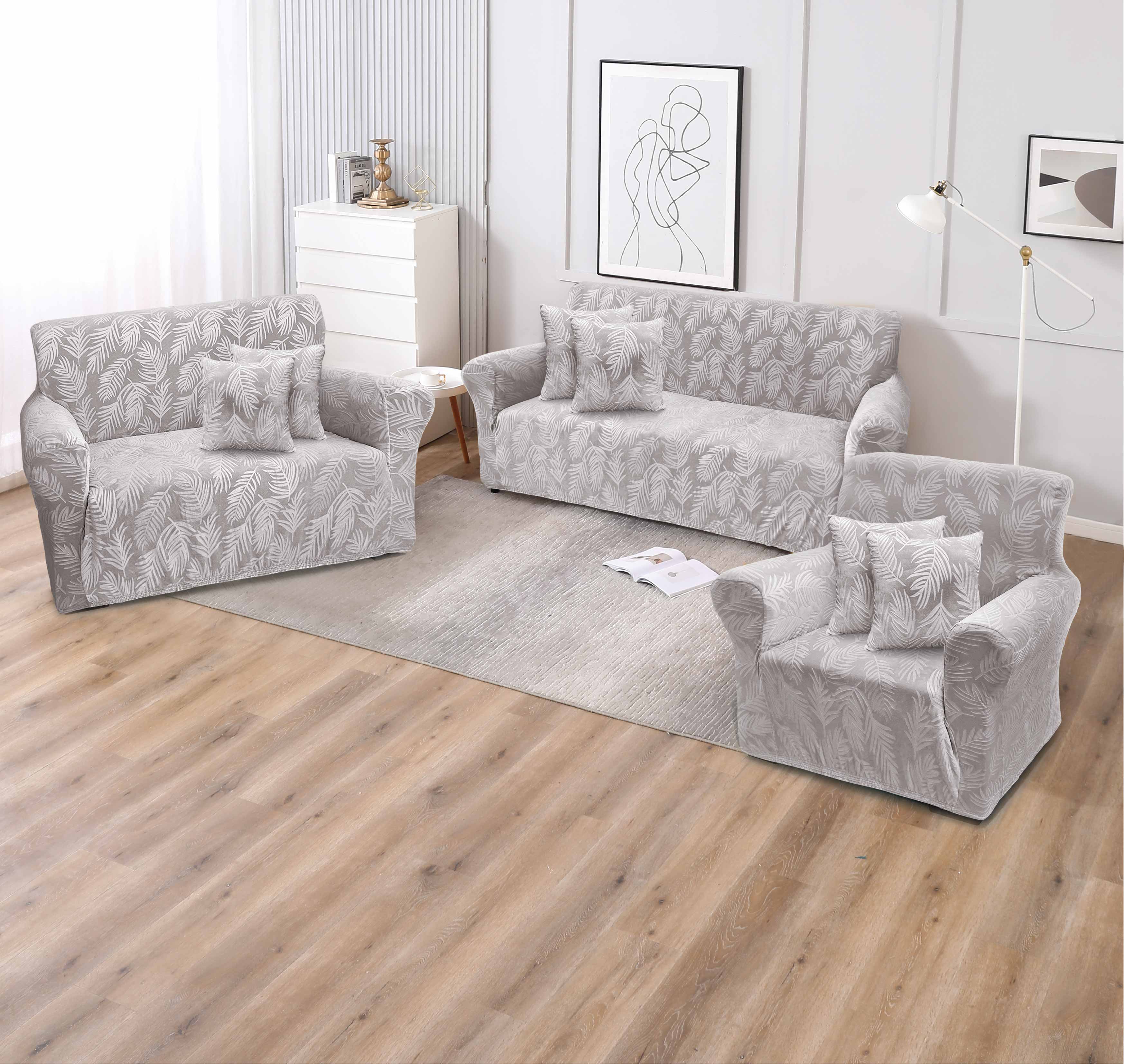 Funda de mueble terciopelo labrado 3-2-1 con 6 fundas de cojines