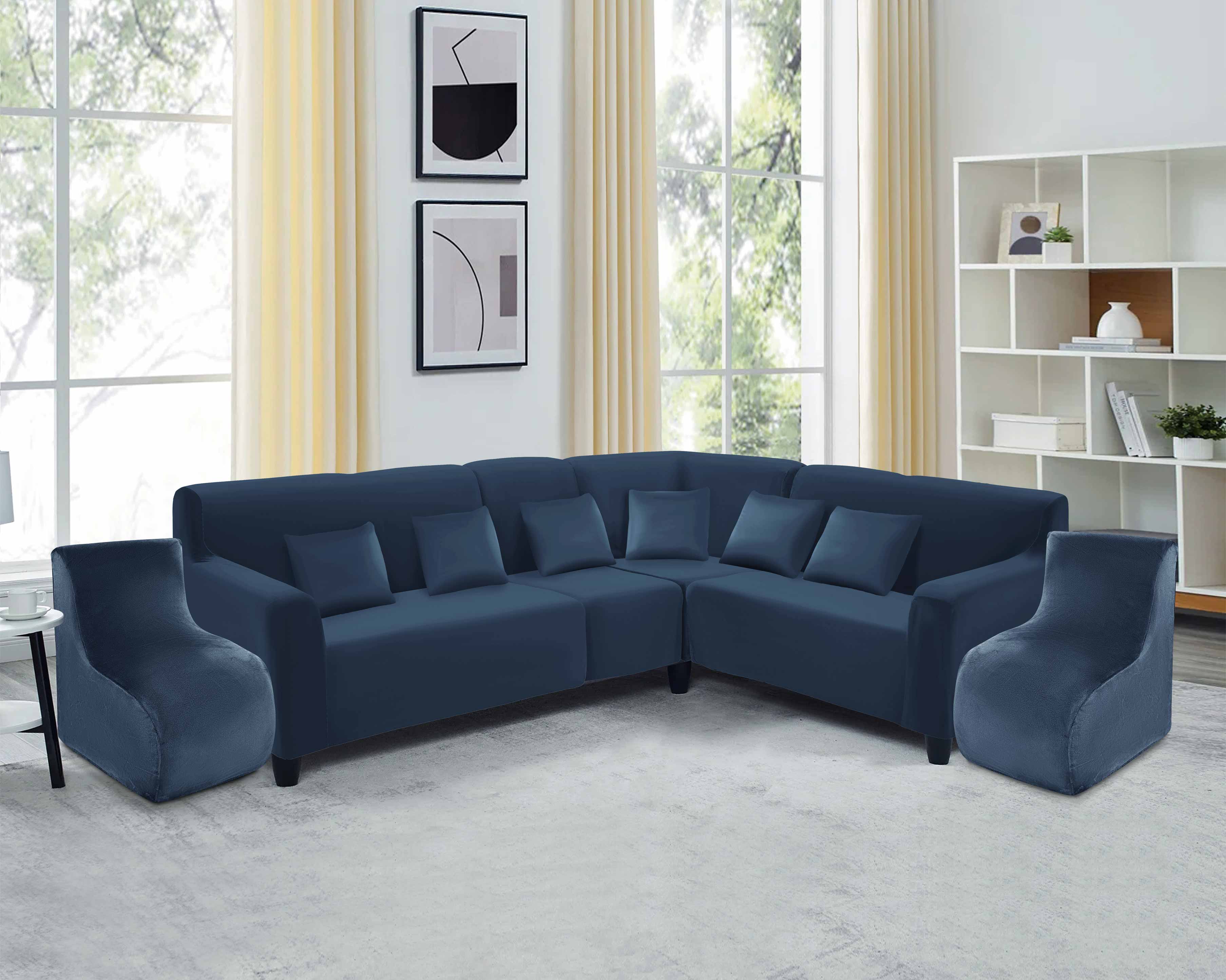 Funda de mueble modular 6 pzs terciopelo liso con 6 fundas de cojines