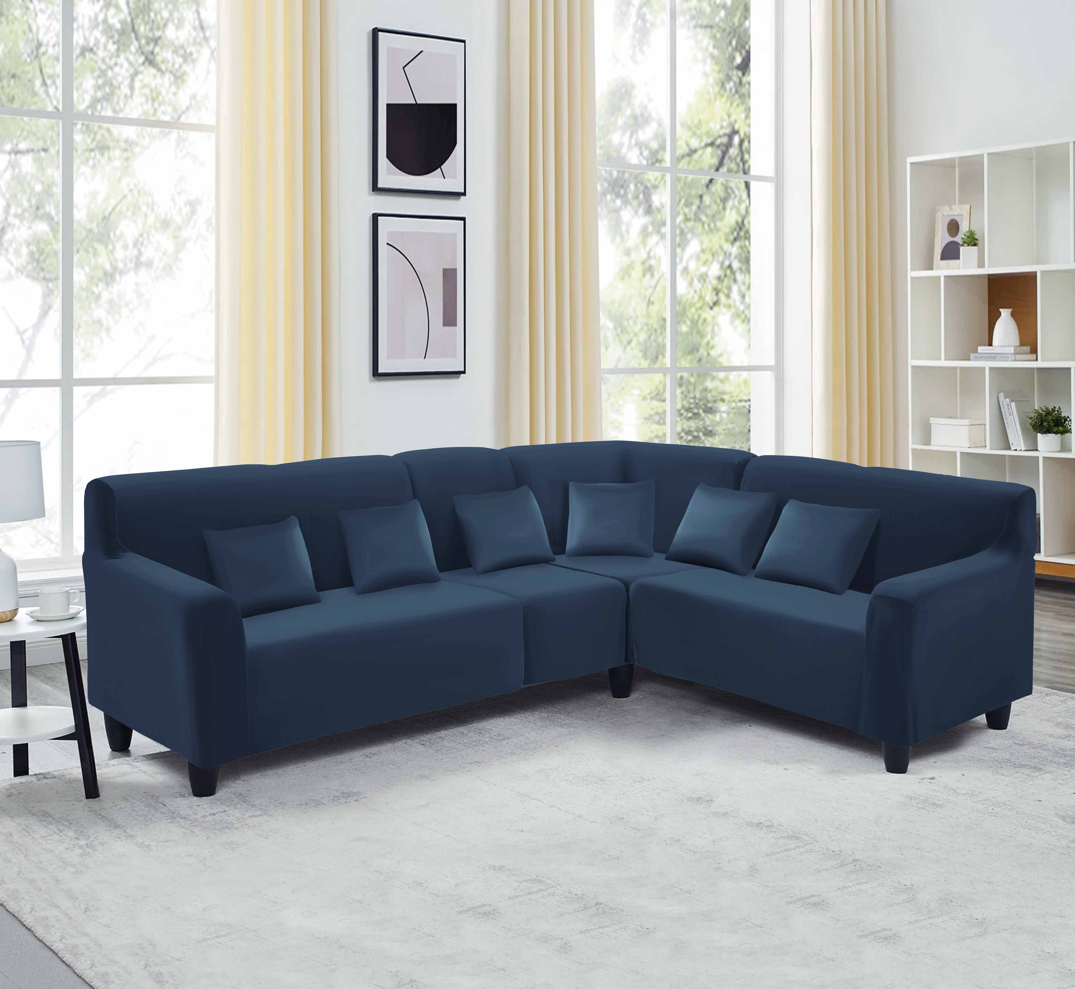 Funda de mueble modular de 4 piezas de terciopelo liso  con 6 fundas de cojines