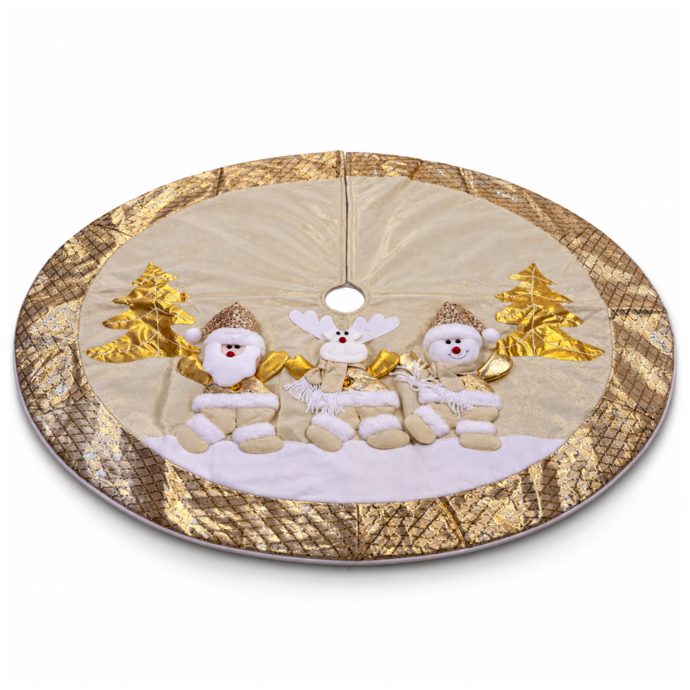 Piso de Árbol Navideño 3 Muñecos Crema y Dorado