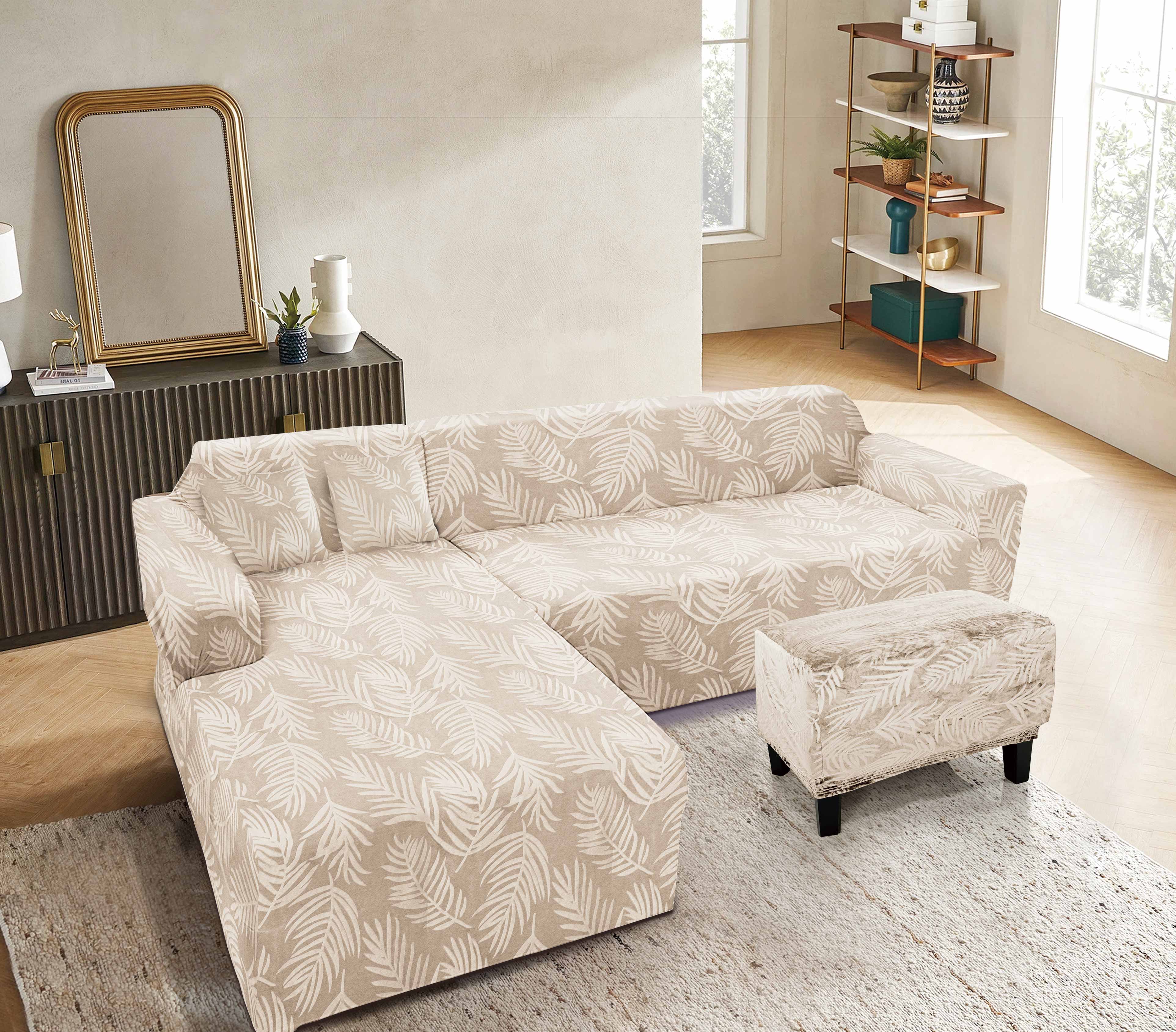 Funda de mueble modular 2 pzs + baúl Terciopelo Labrado con 2 fundas de cojines