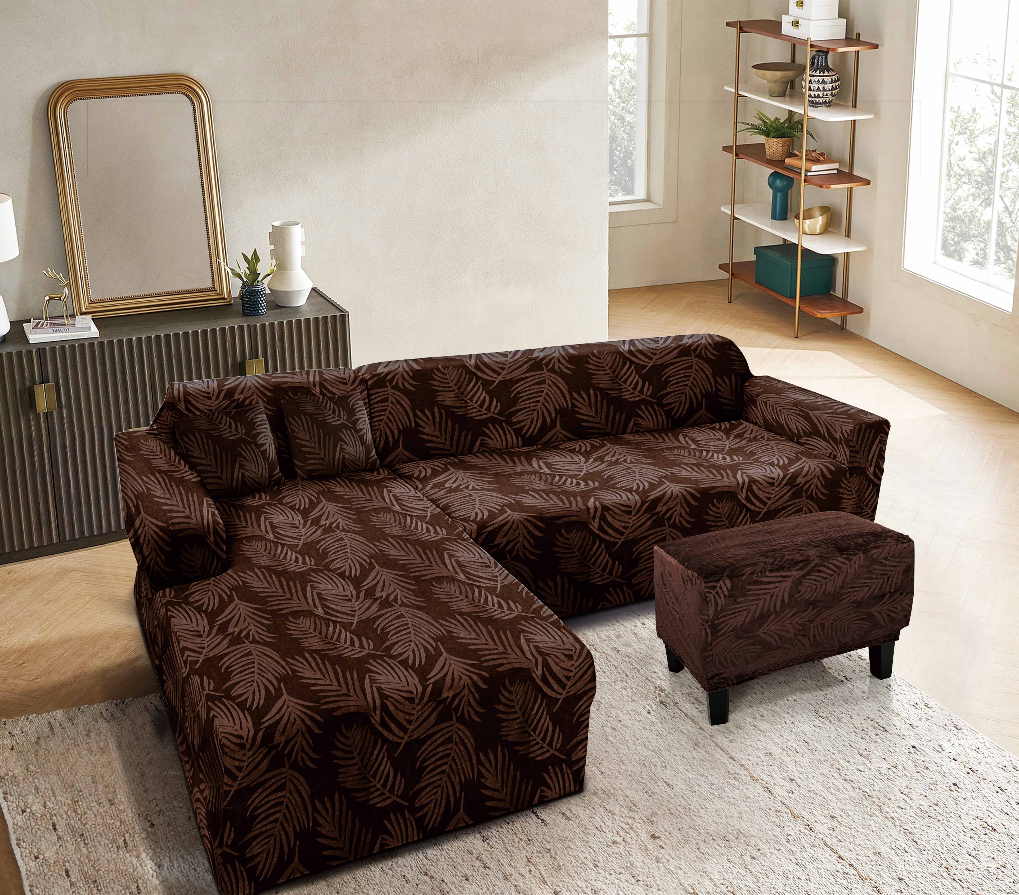 Funda de mueble modular 2 pzs + baúl Terciopelo Labrado con 2 fundas de cojines