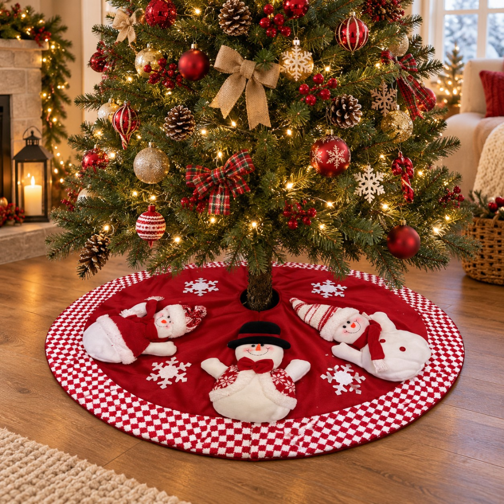 Piso de Árbol Navideño Muñeco de Nieve 3D Rojo