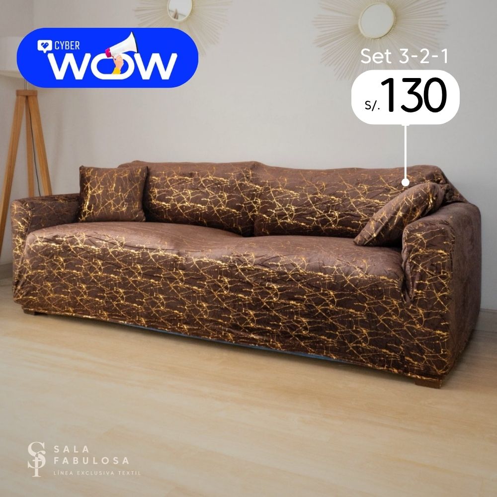 Cyber WOW - Funda de Mueble Terciopelo Golden 3-2-1 Chocolate