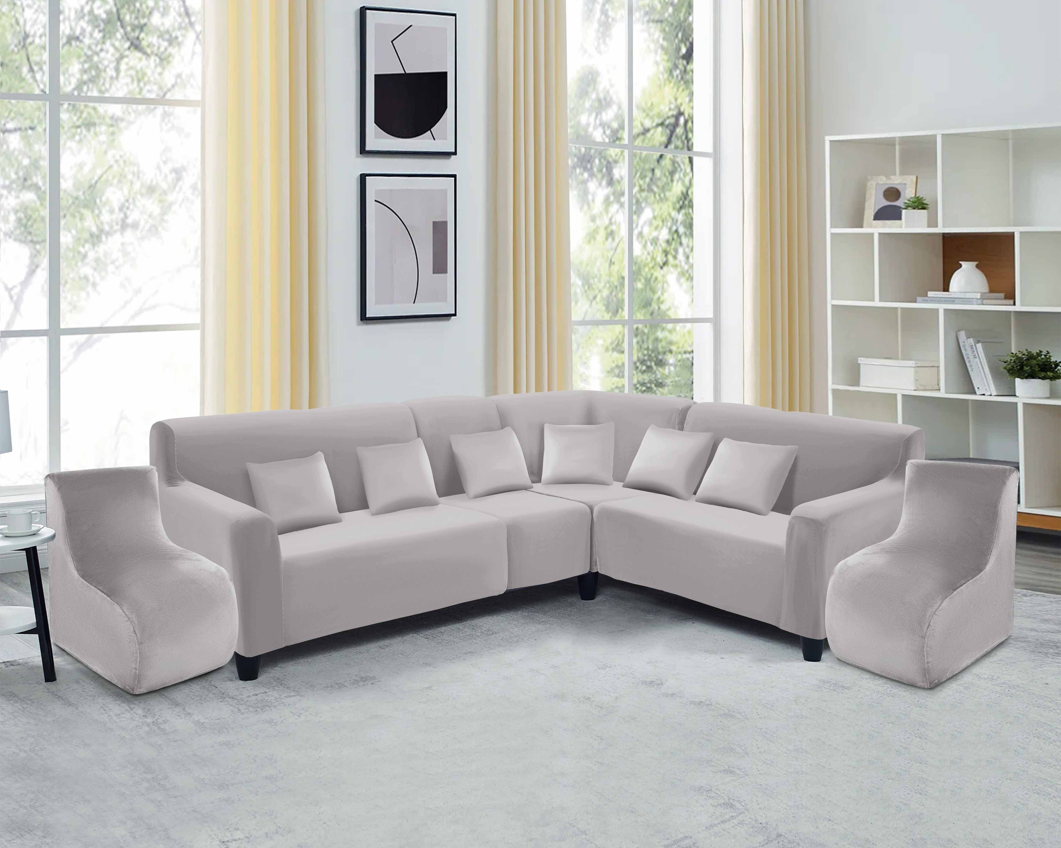 Funda de mueble modular 6 pzs terciopelo liso con 6 fundas de cojines