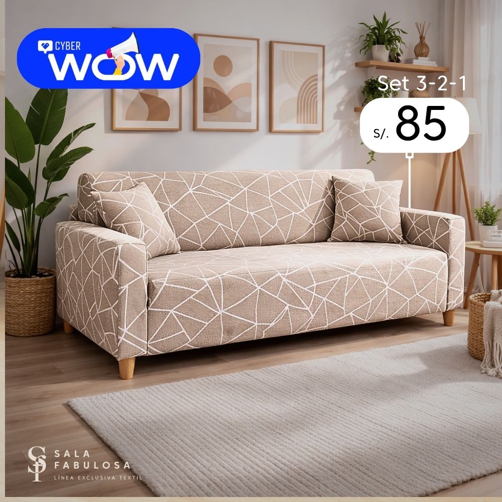 Cyber WOW - Funda de Mueble Modern Lines 3-2-1 con 6 Fundas de Cojines