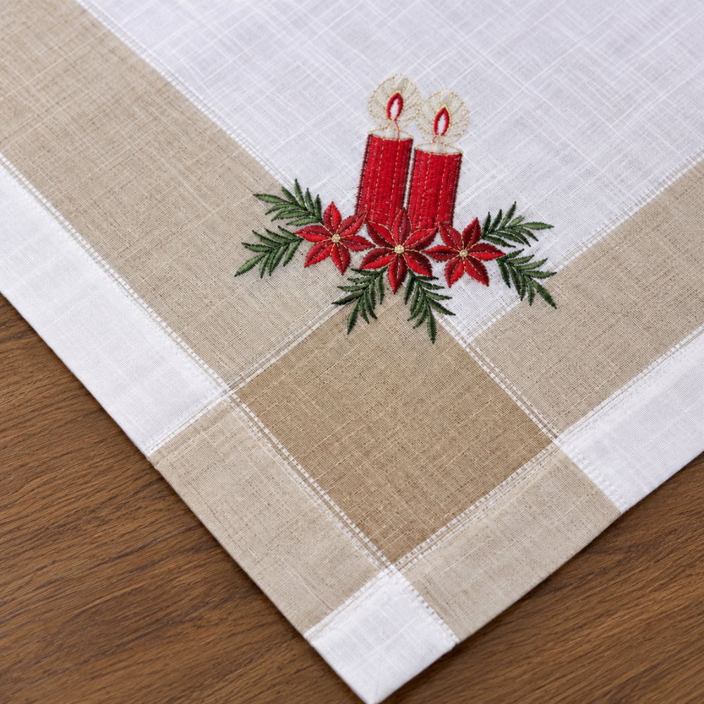 Mantel Navideño de Lino Bordado White Christmas