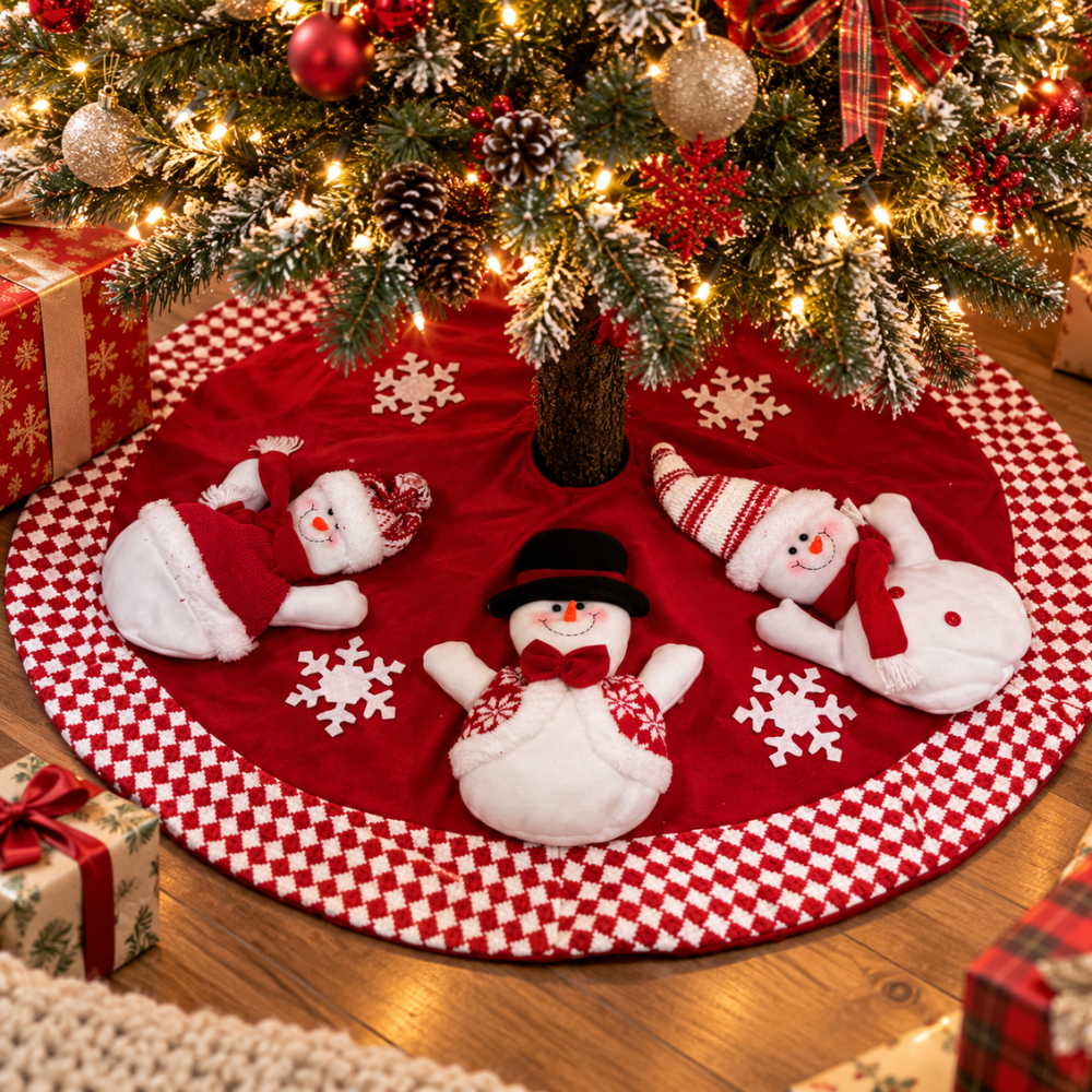 Piso de Árbol Navideño Muñeco de Nieve 3D Rojo