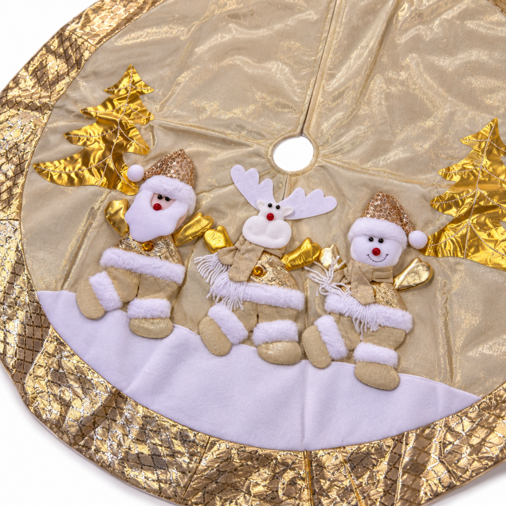 Piso de Árbol Navideño 3 Muñecos Crema y Dorado