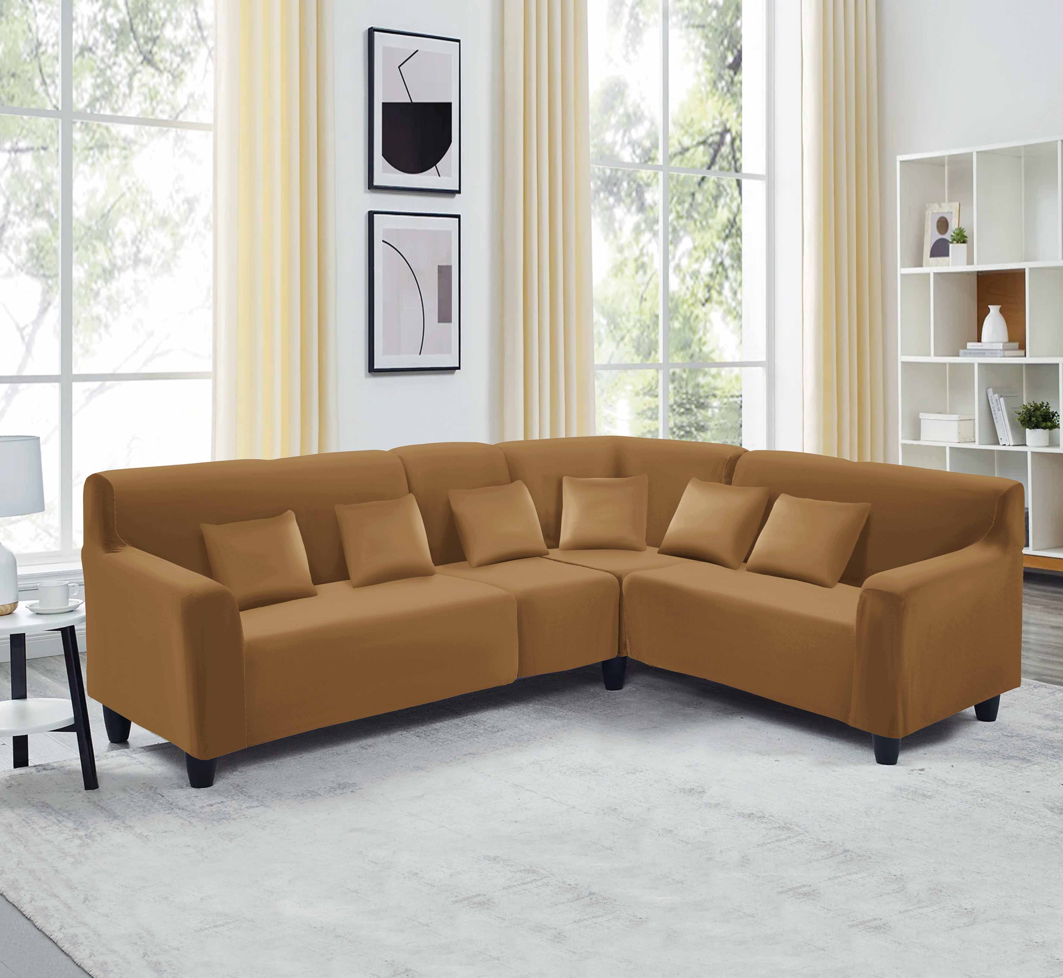 Funda de mueble modular de 4 piezas de terciopelo liso  con 6 fundas de cojines