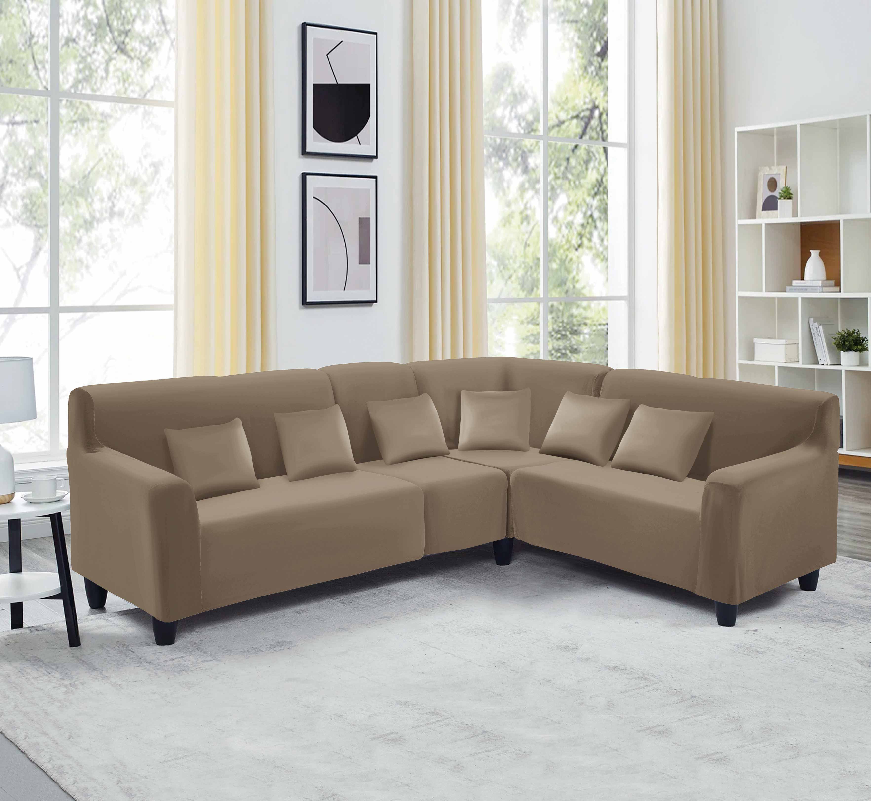 Funda de mueble modular de 4 piezas de terciopelo liso  con 6 fundas de cojines