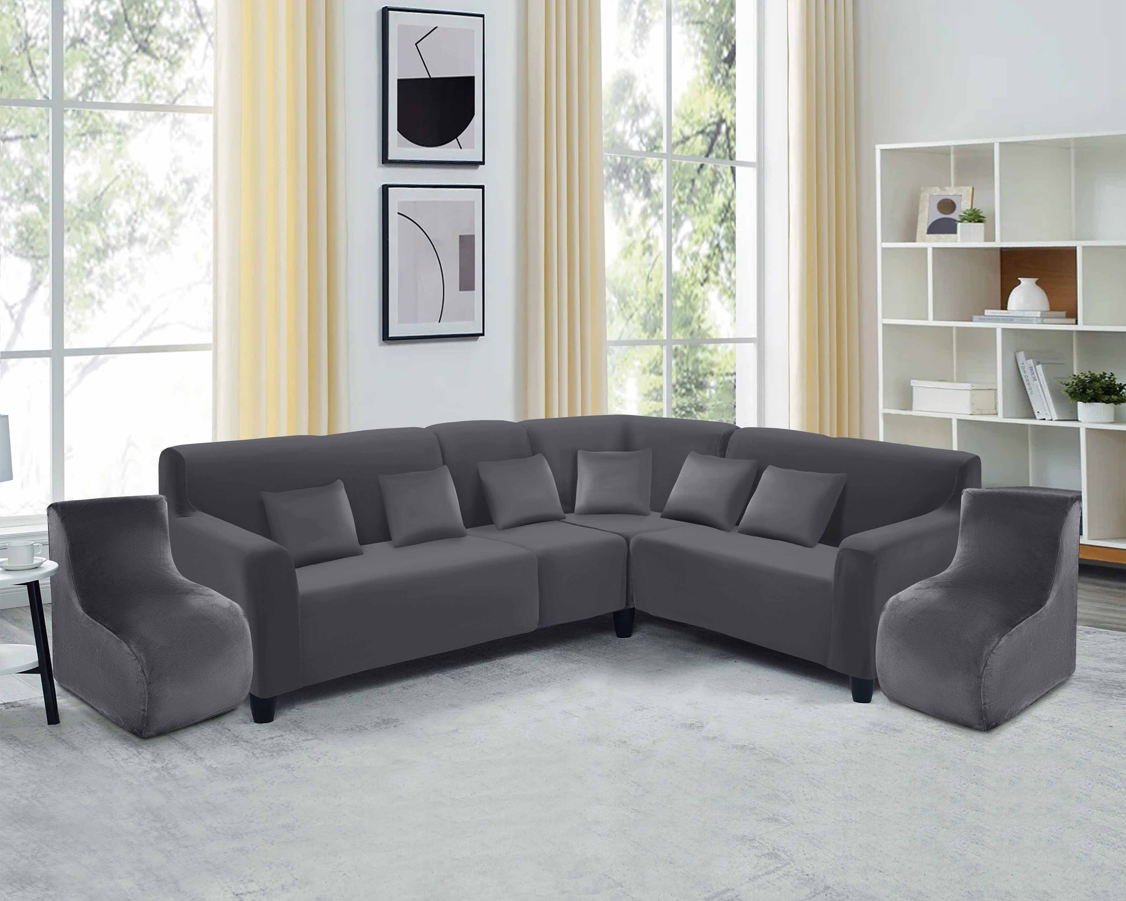 Funda de mueble modular 6 pzs terciopelo liso con 6 fundas de cojines