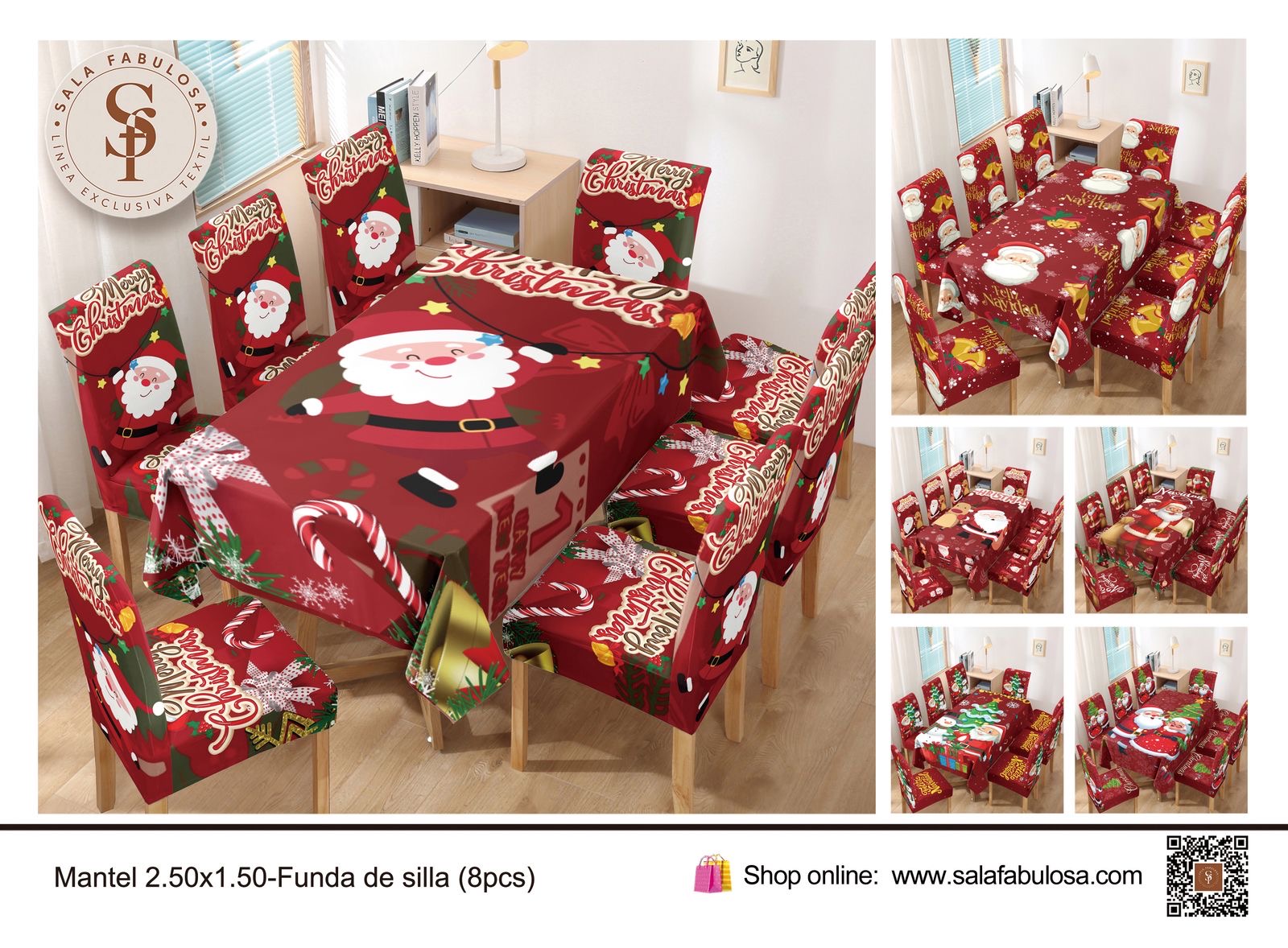 Mantel navideño + funda de silla(8pzs)