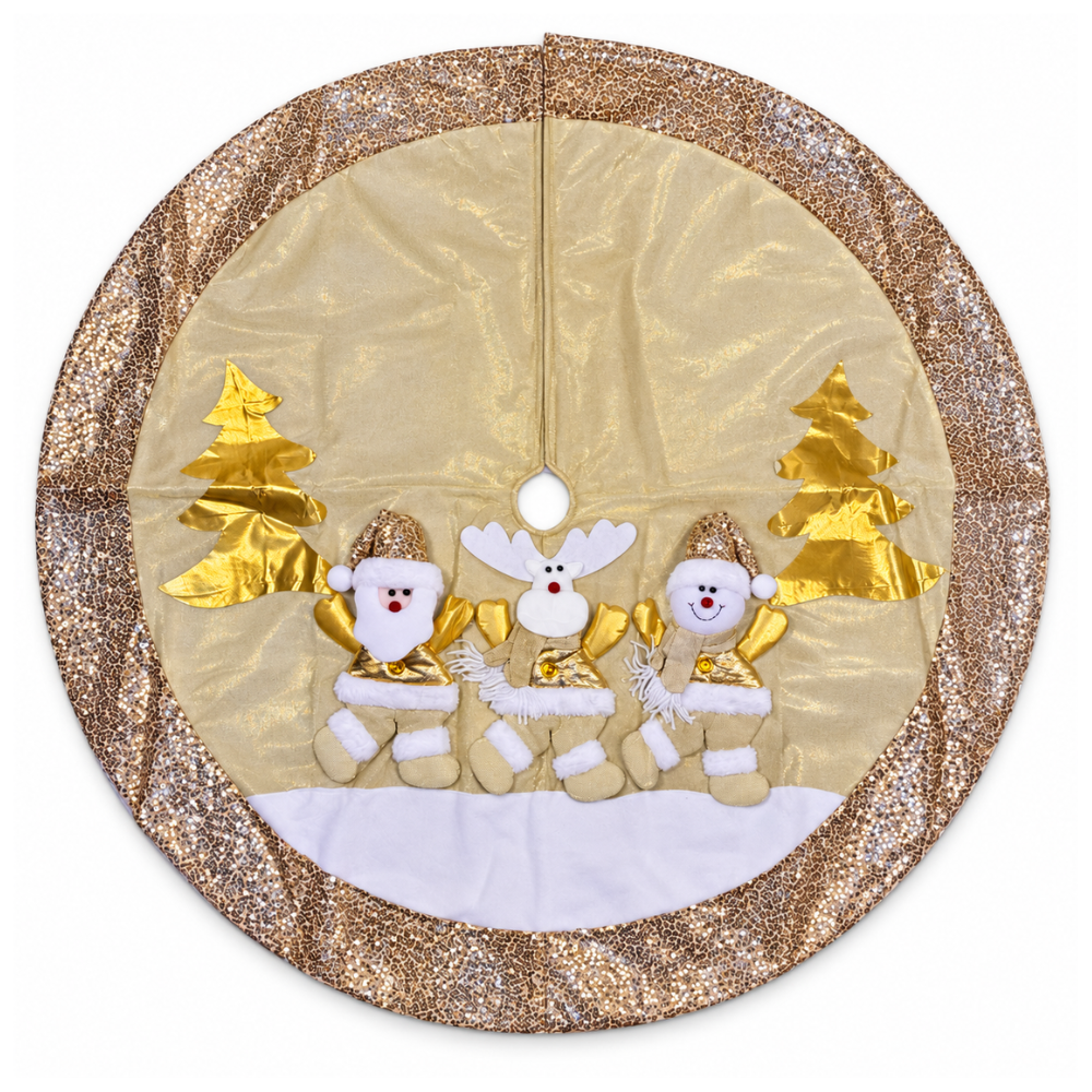 Piso de Árbol Navideño 3 Muñecos Crema y Dorado