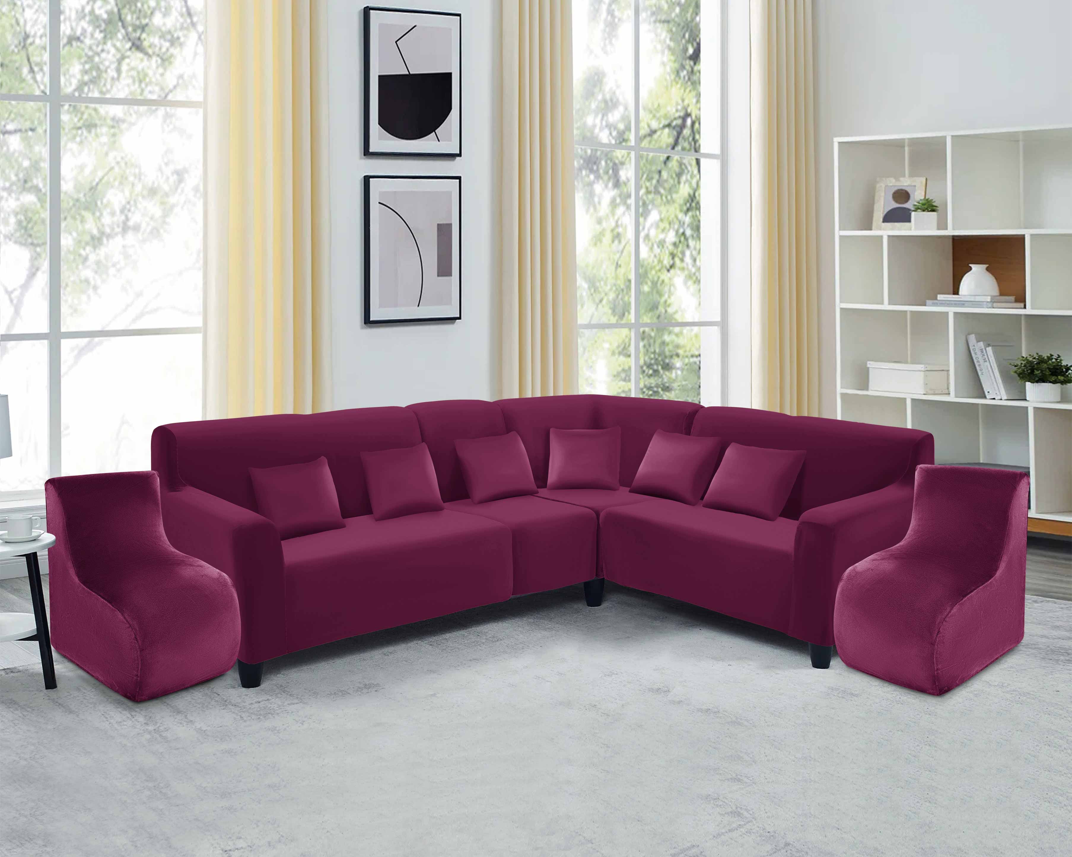 Funda de mueble modular 6 pzs terciopelo liso con 6 fundas de cojines