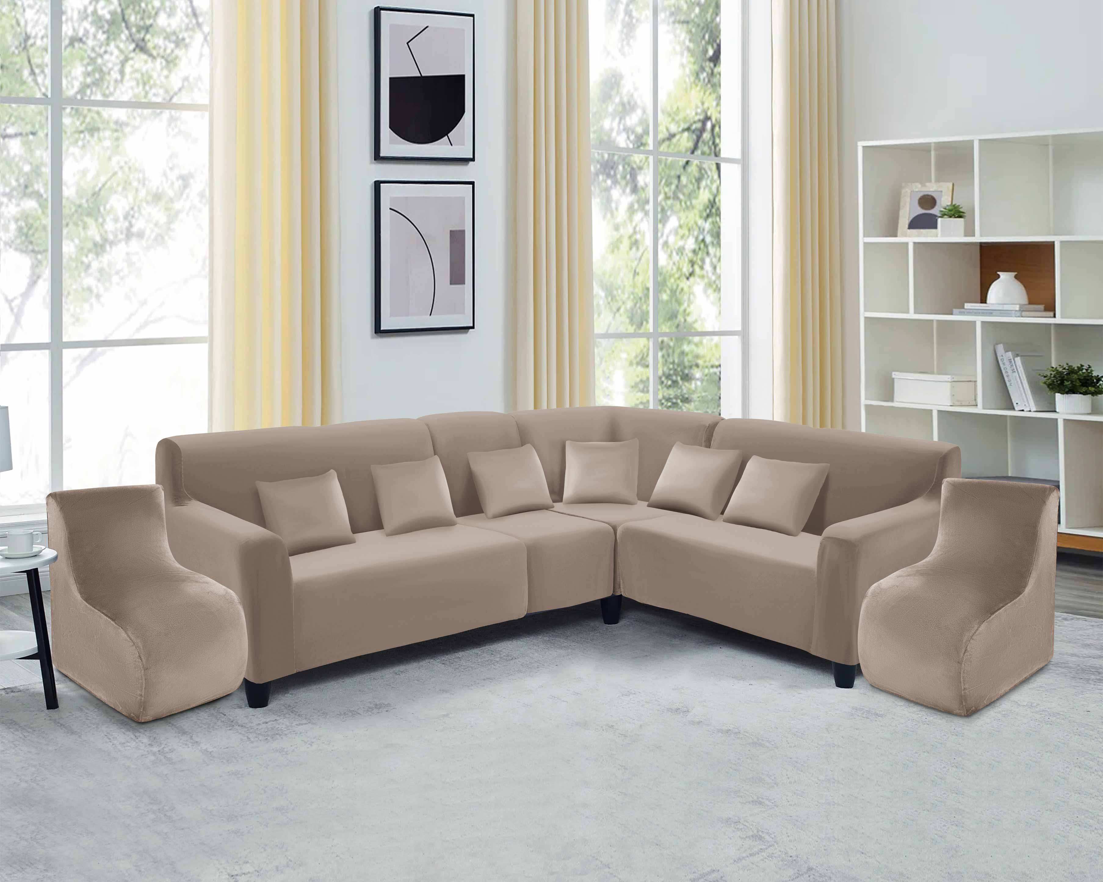 Funda de mueble modular 6 pzs terciopelo liso con 6 fundas de cojines