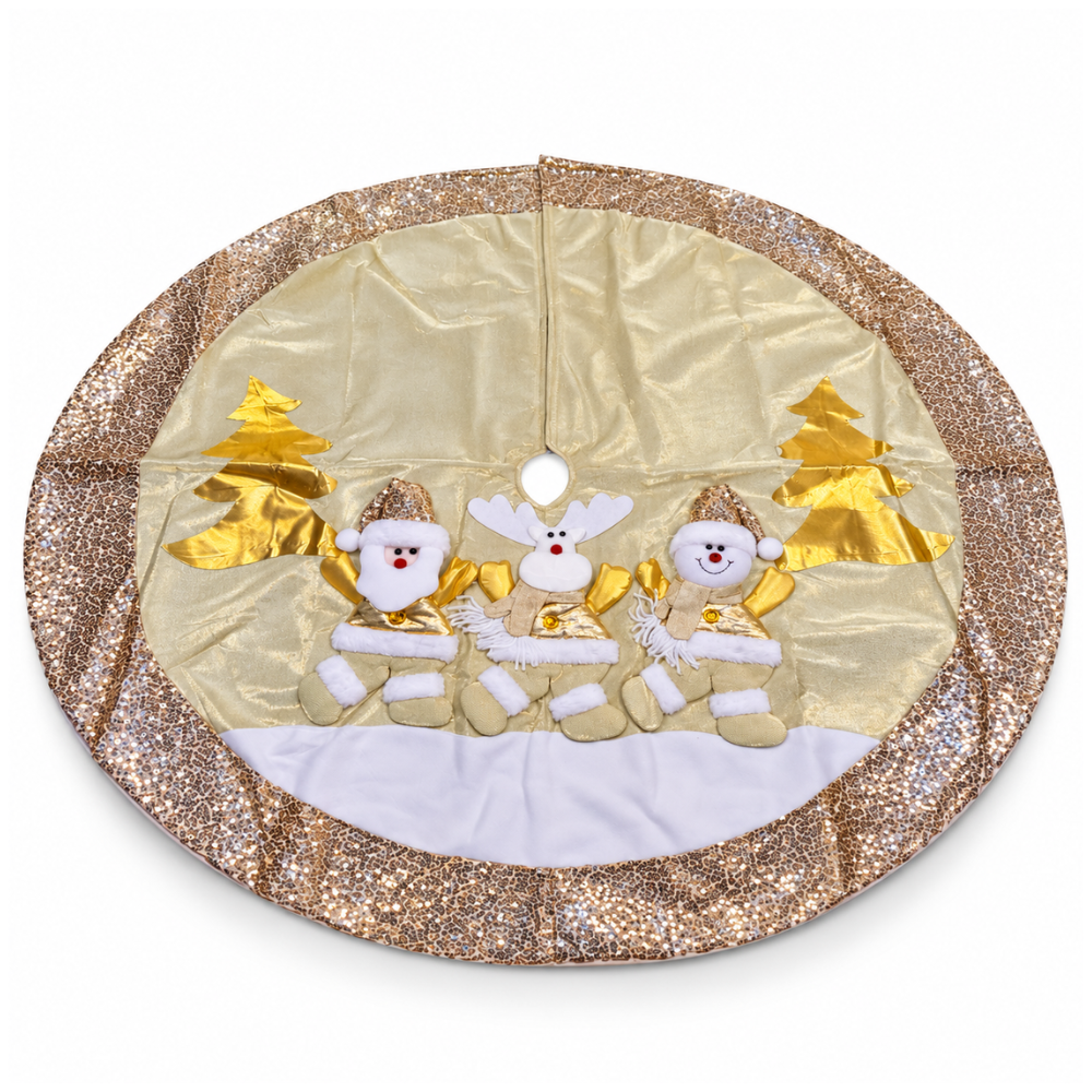 Piso de Árbol Navideño 3 Muñecos Crema y Dorado