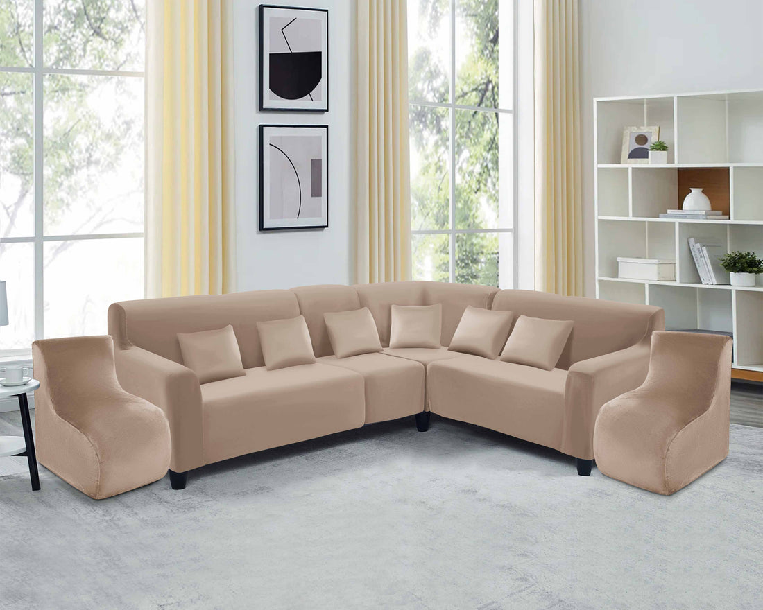 Funda de mueble modular 6 pzs terciopelo liso con 6 fundas de cojines