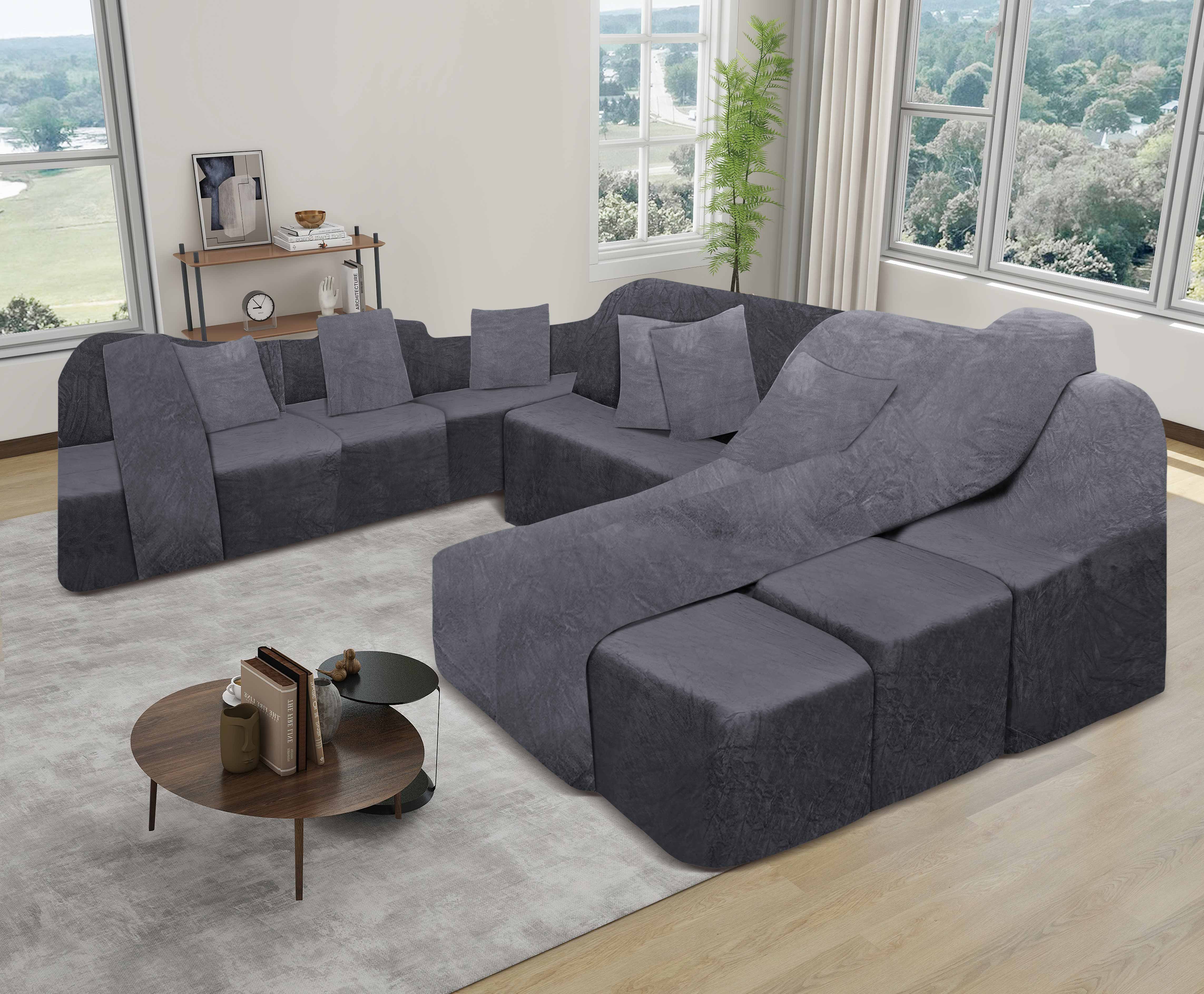 Funda de mueble SOFÁ CAMA 9 piezas terciopelo liso