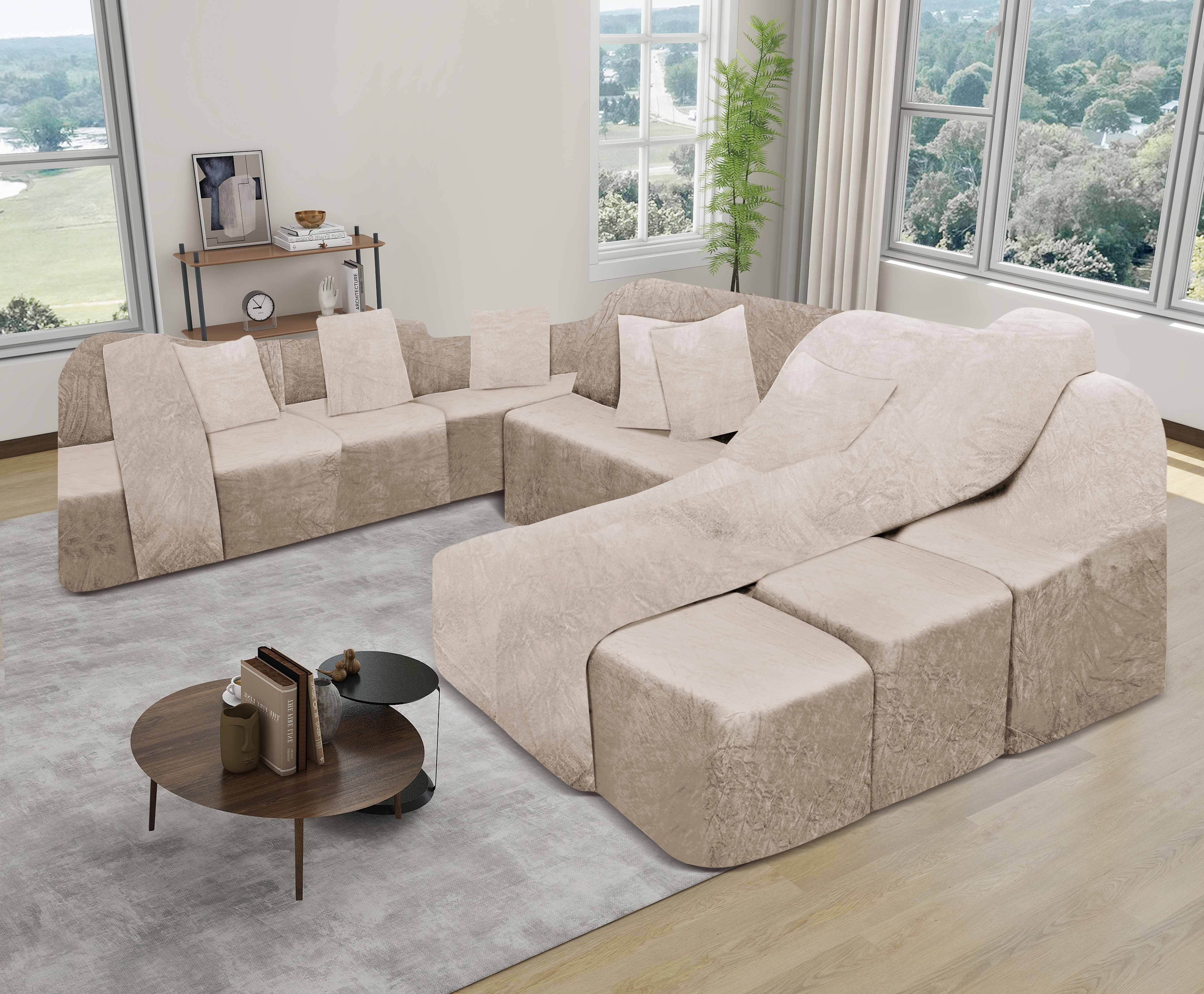 Funda de mueble SOFÁ CAMA 9 piezas terciopelo liso