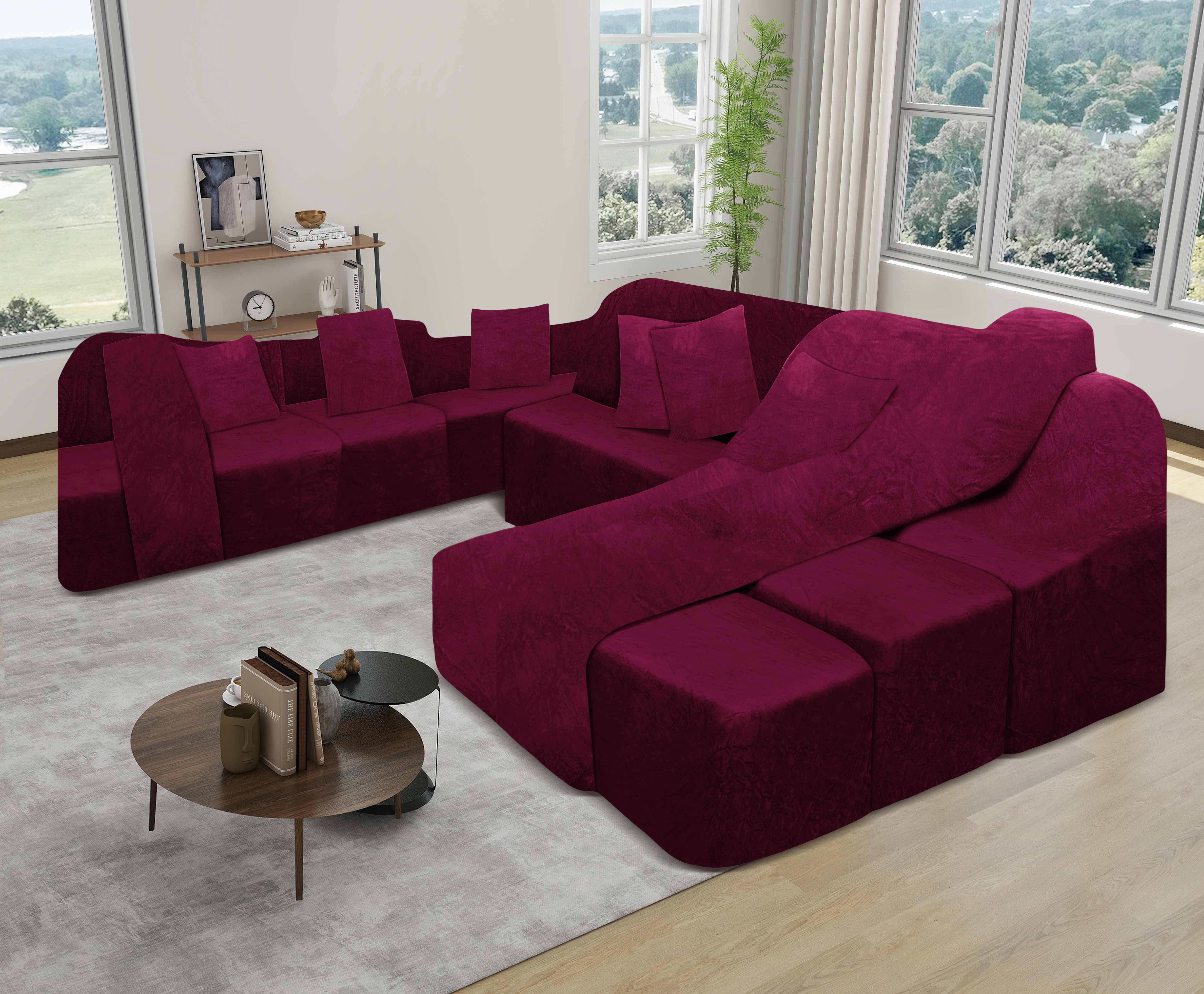 Funda de mueble SOFÁ CAMA 9 piezas terciopelo liso