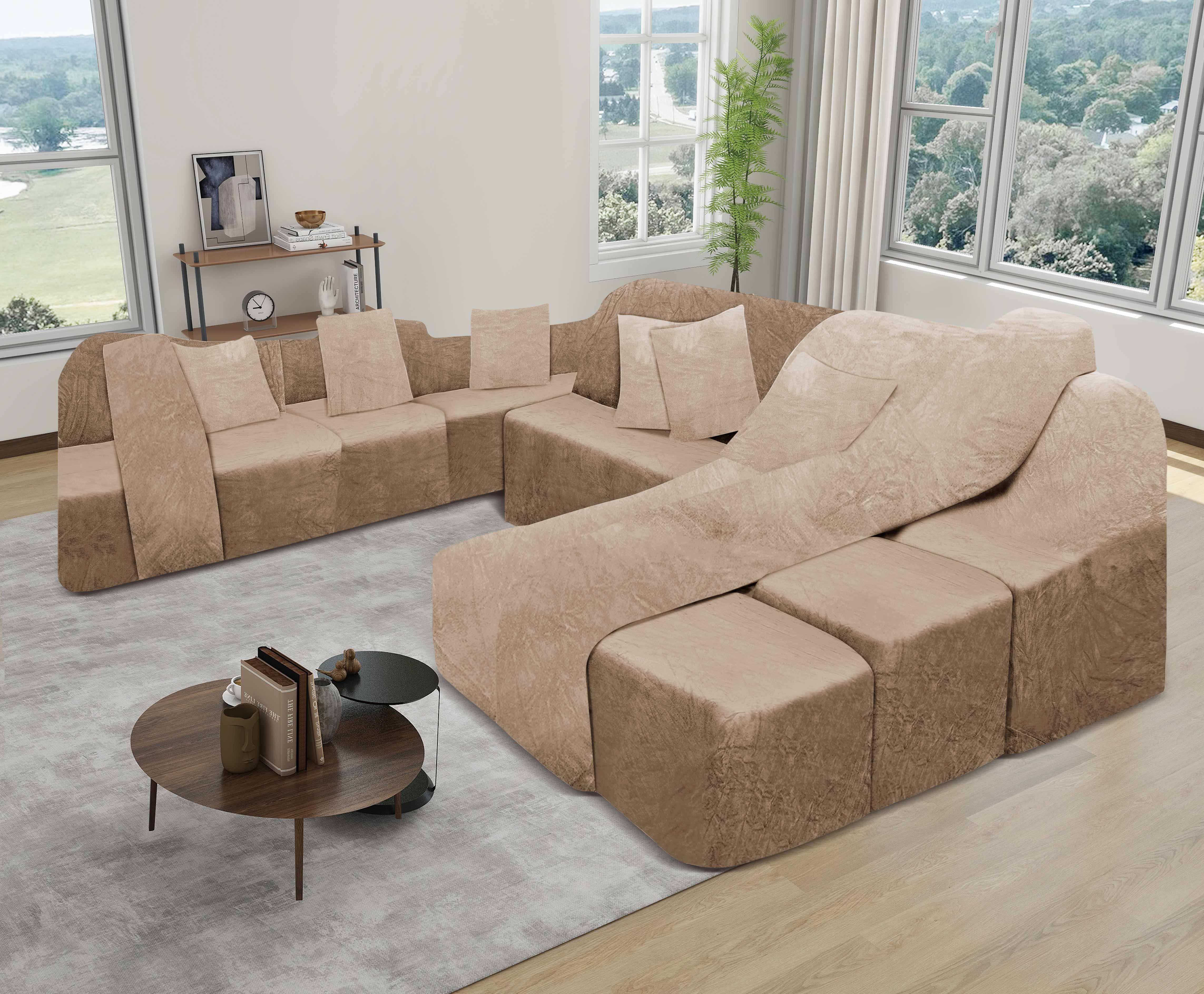 Funda de mueble SOFÁ CAMA 9 piezas terciopelo liso