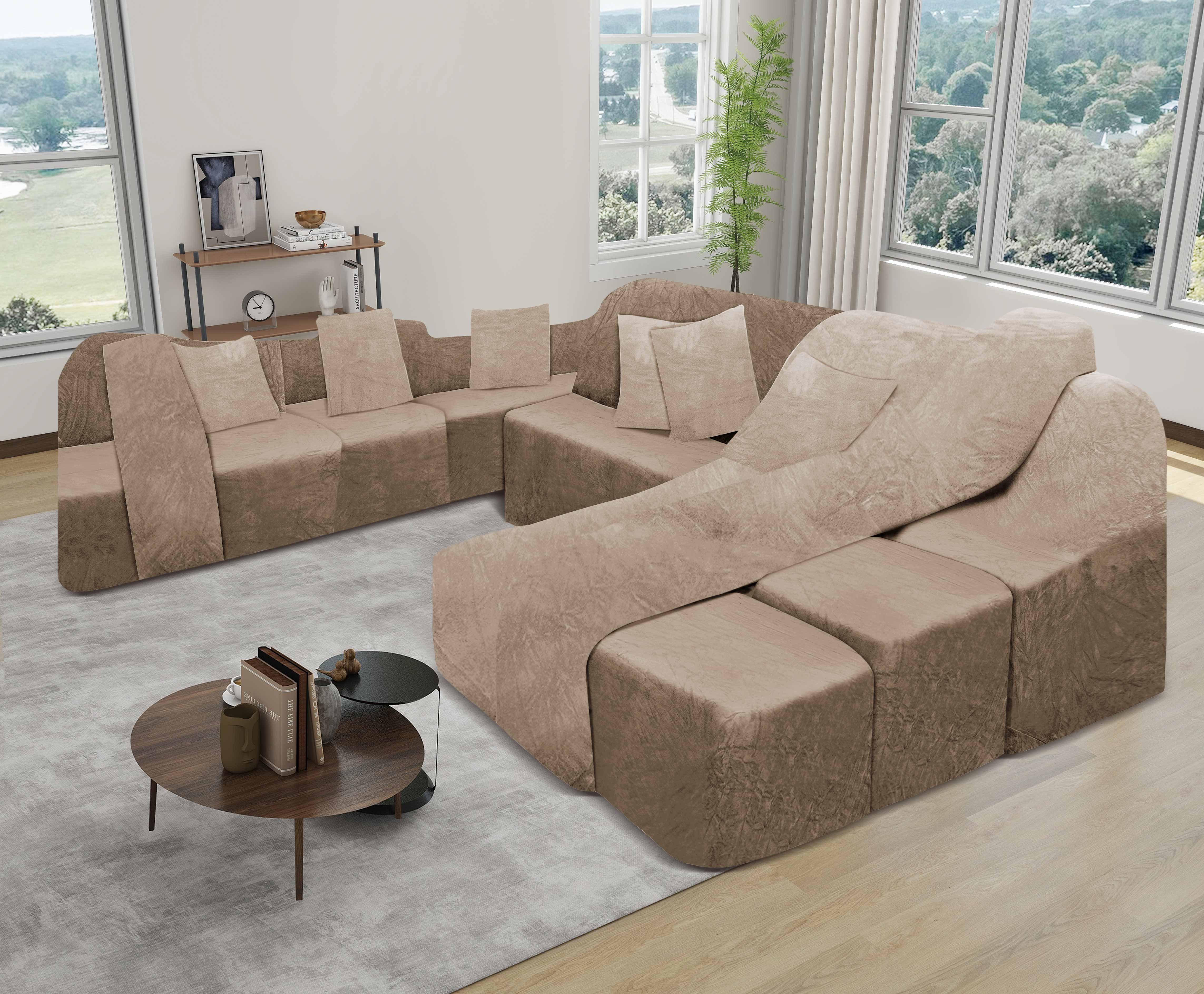 Funda de mueble SOFÁ CAMA 9 piezas terciopelo liso