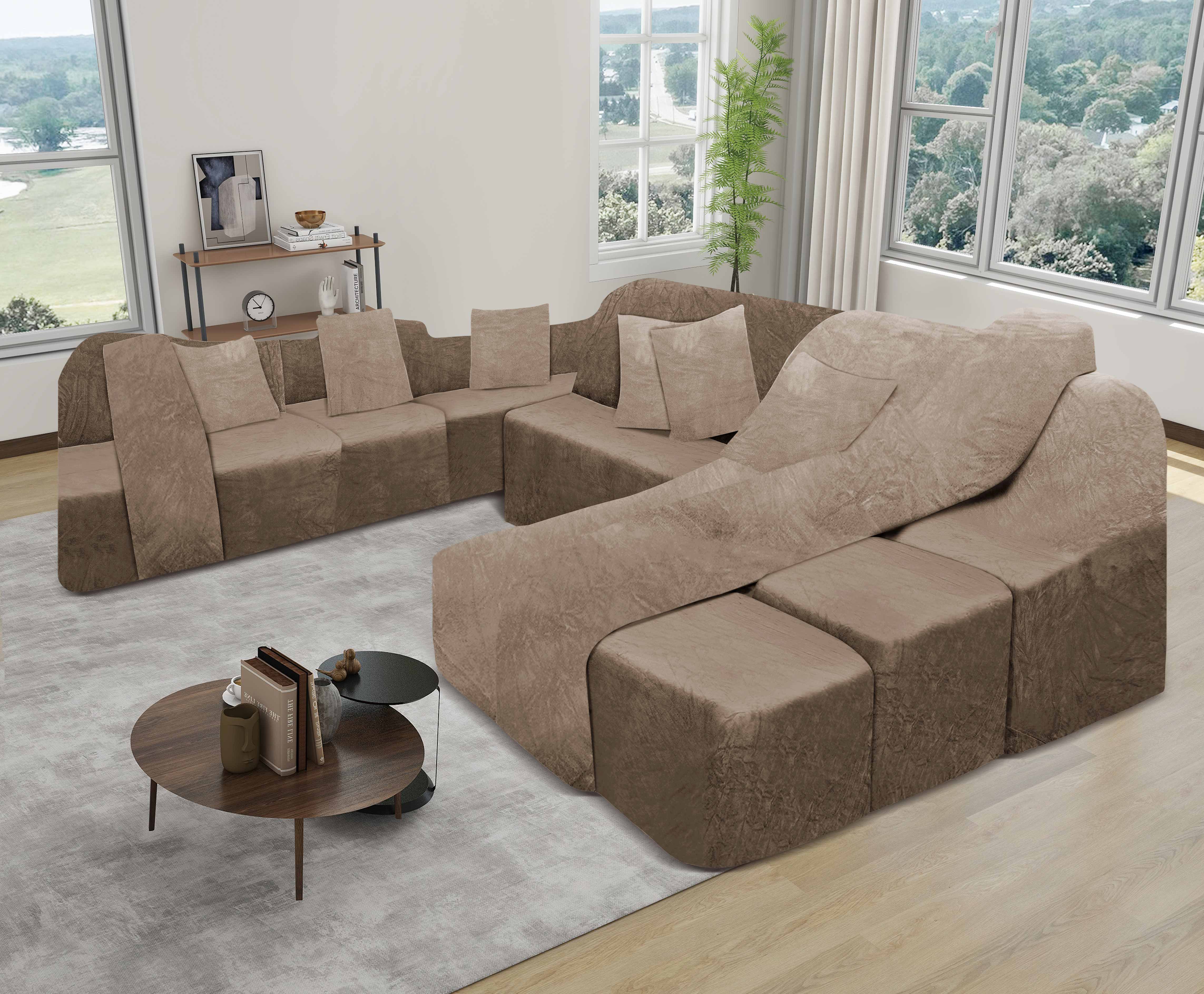 Funda de mueble SOFÁ CAMA 9 piezas terciopelo liso