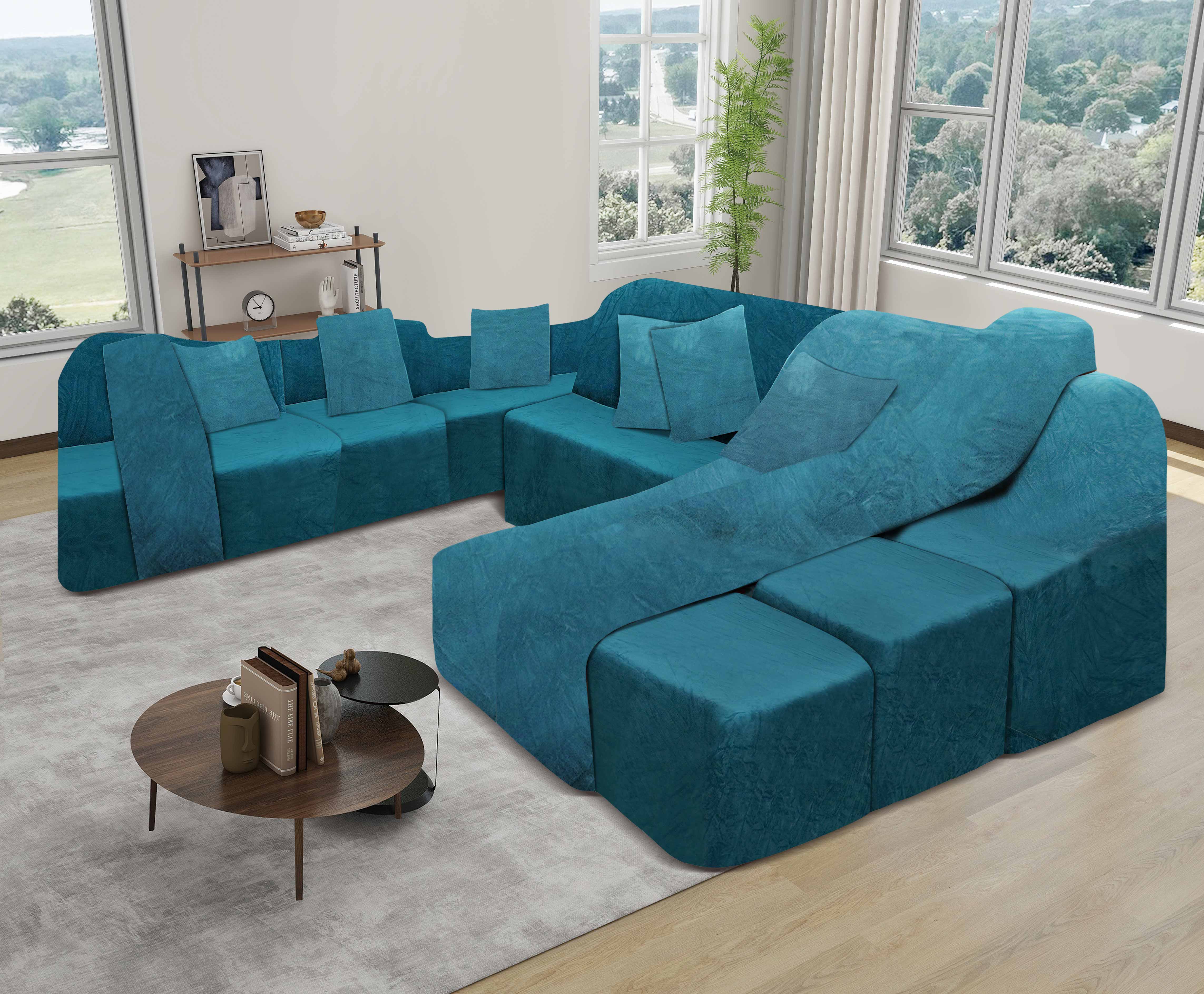 Funda de mueble SOFÁ CAMA 9 piezas terciopelo liso