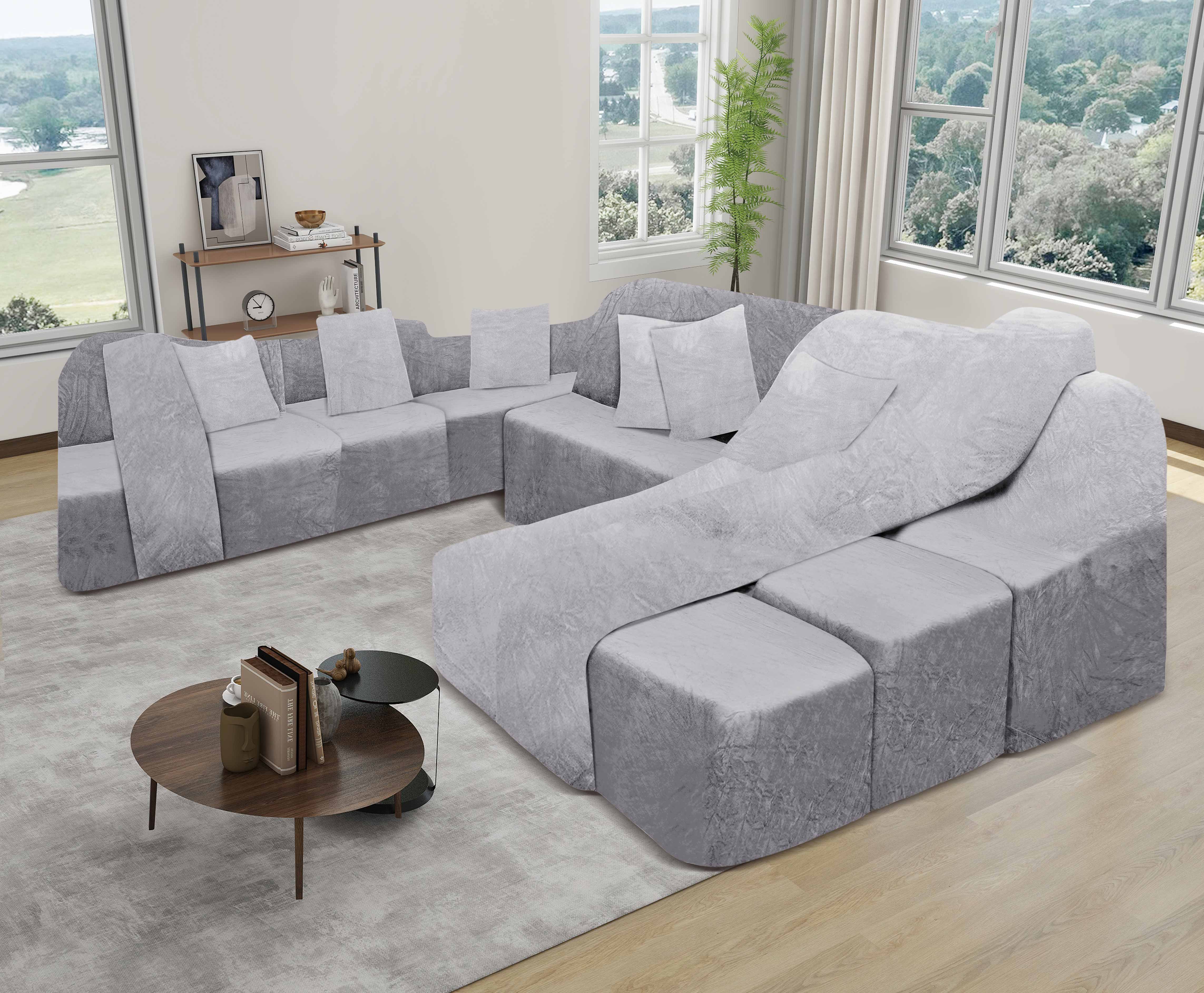 Funda de mueble SOFÁ CAMA 9 piezas terciopelo liso