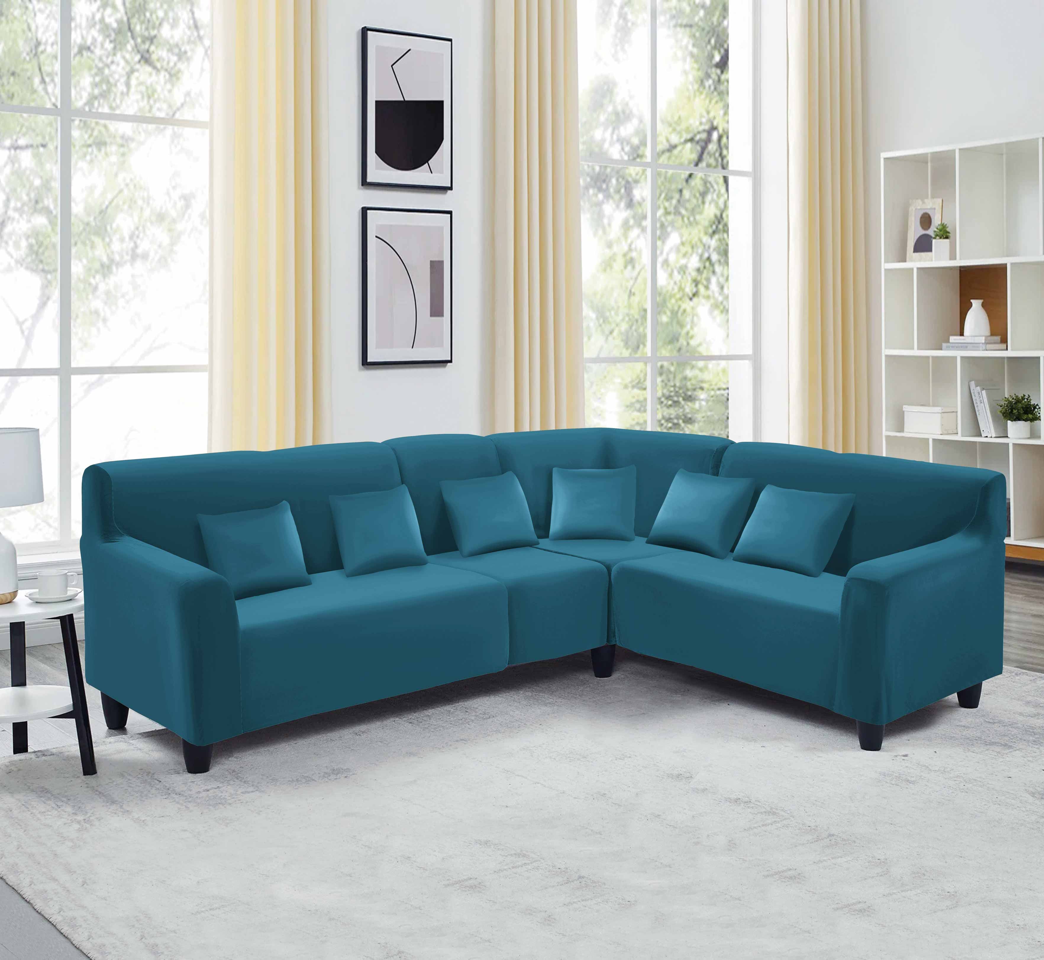 Funda de mueble modular de 4 piezas de terciopelo liso  con 6 fundas de cojines