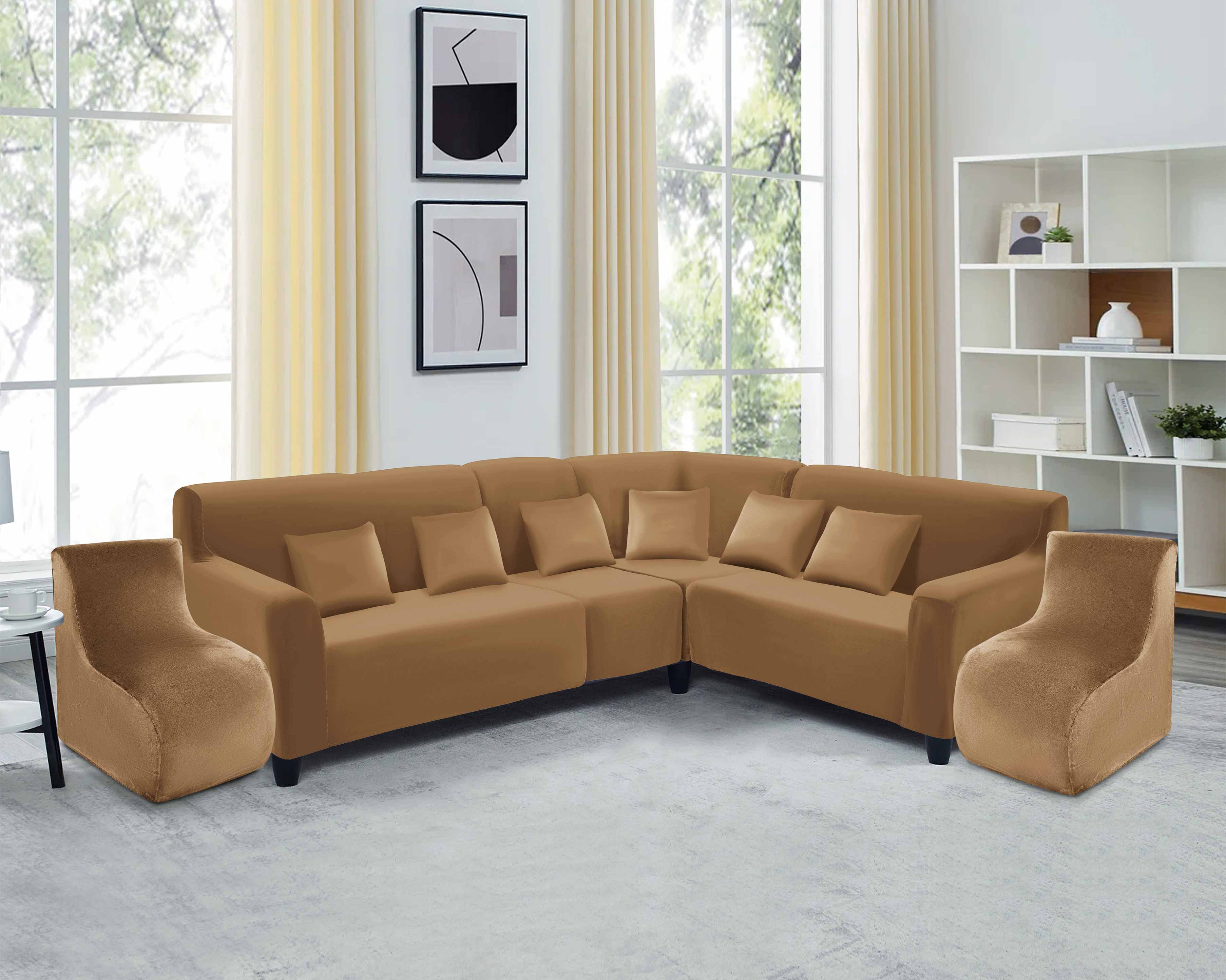 Funda de mueble modular 6 pzs terciopelo liso con 6 fundas de cojines