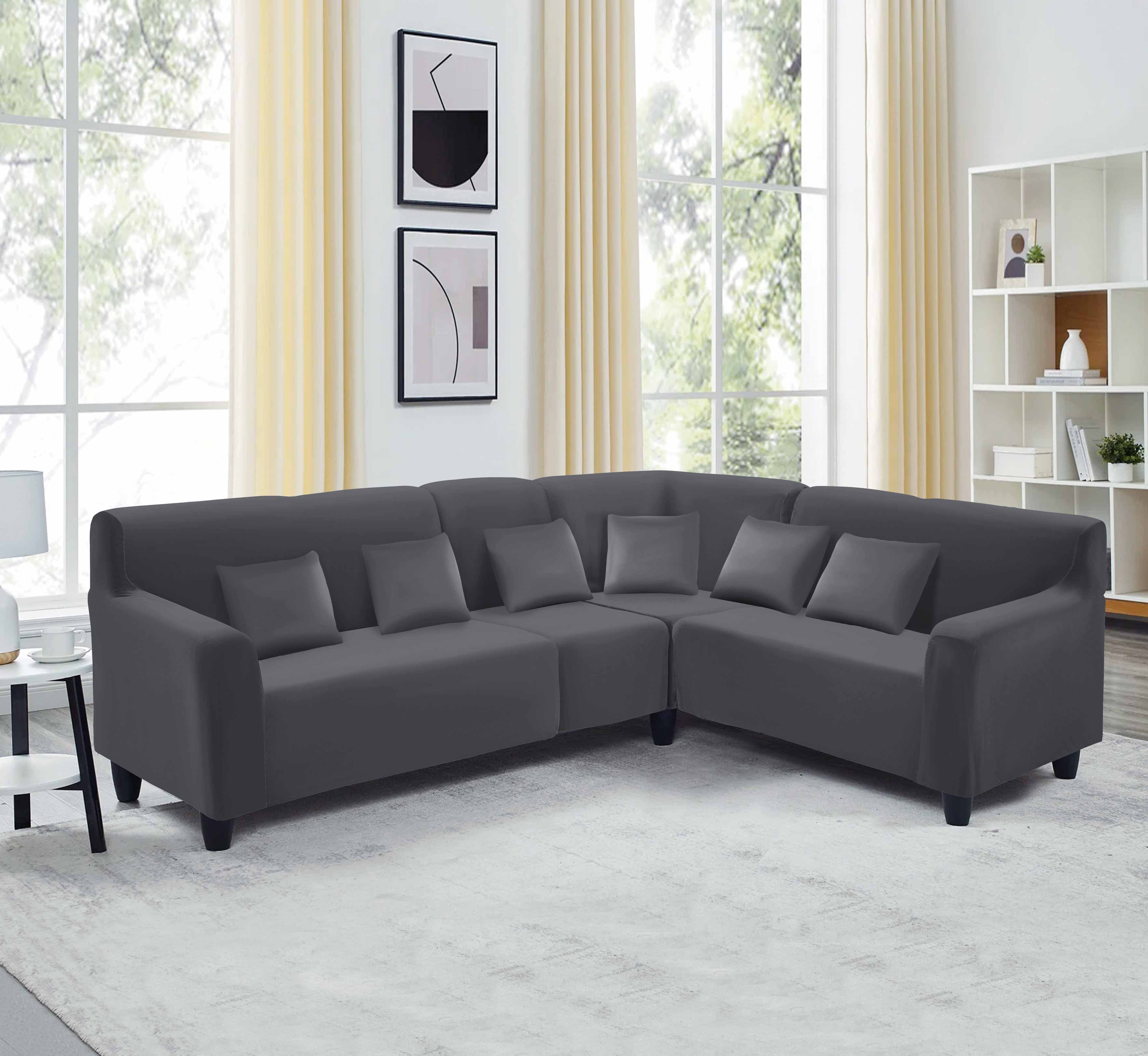 Funda de mueble modular de 4 piezas de terciopelo liso  con 6 fundas de cojines