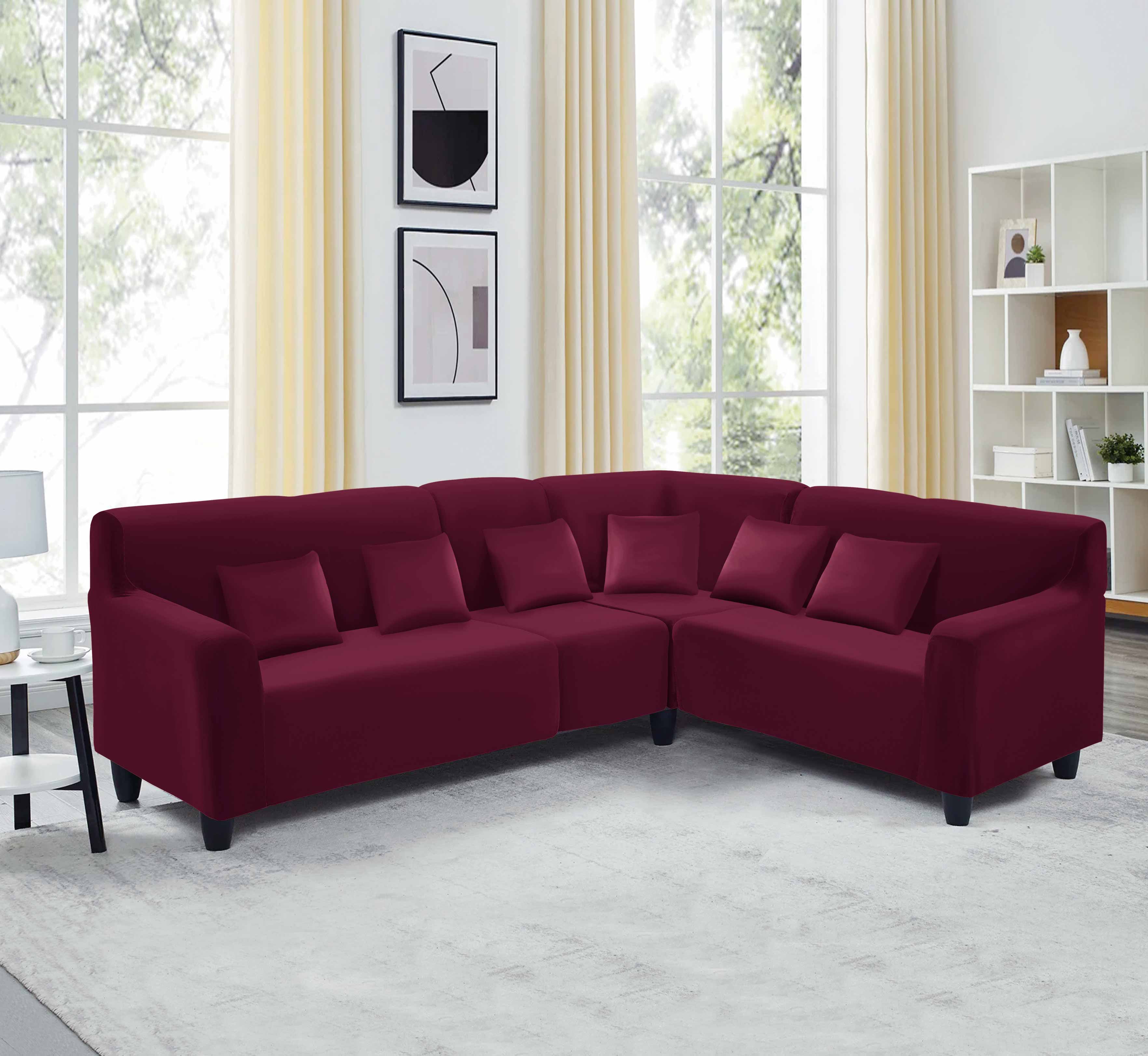 Funda de mueble modular de 4 piezas de terciopelo liso  con 6 fundas de cojines