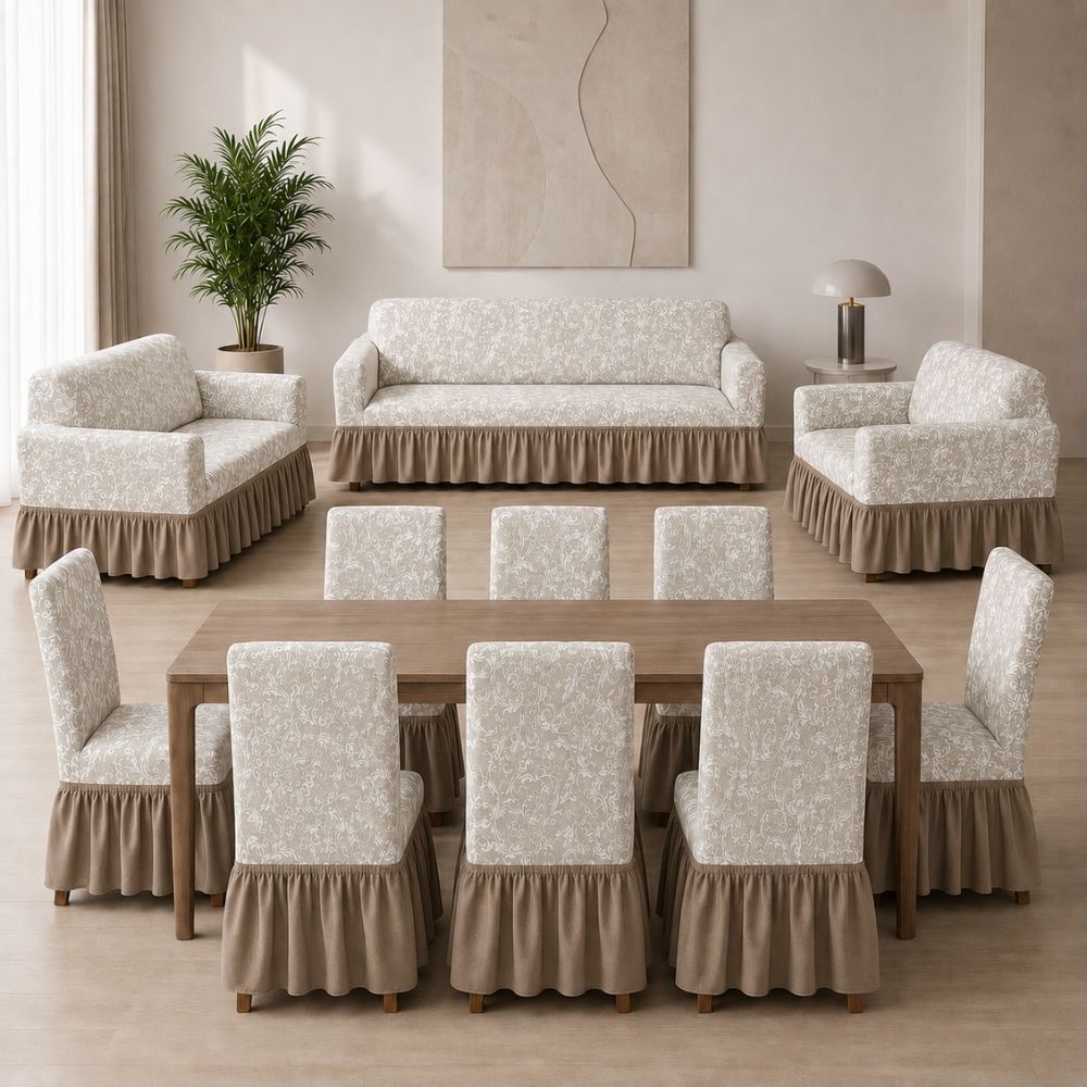 Pack Mueble 3-2-1 + 8 fundas de sillas catiónico Brisa