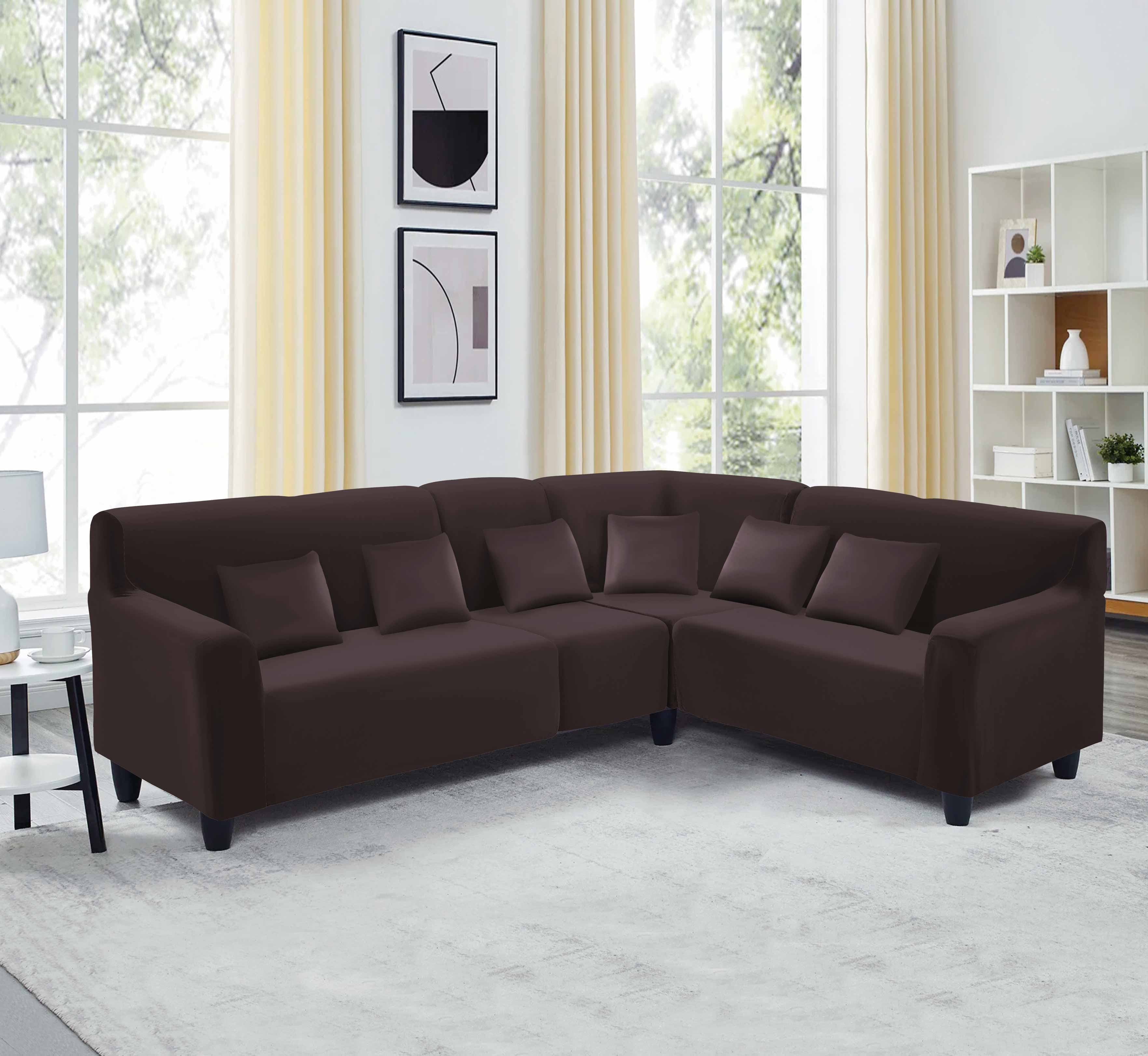 Funda de mueble modular de 4 piezas de terciopelo liso  con 6 fundas de cojines