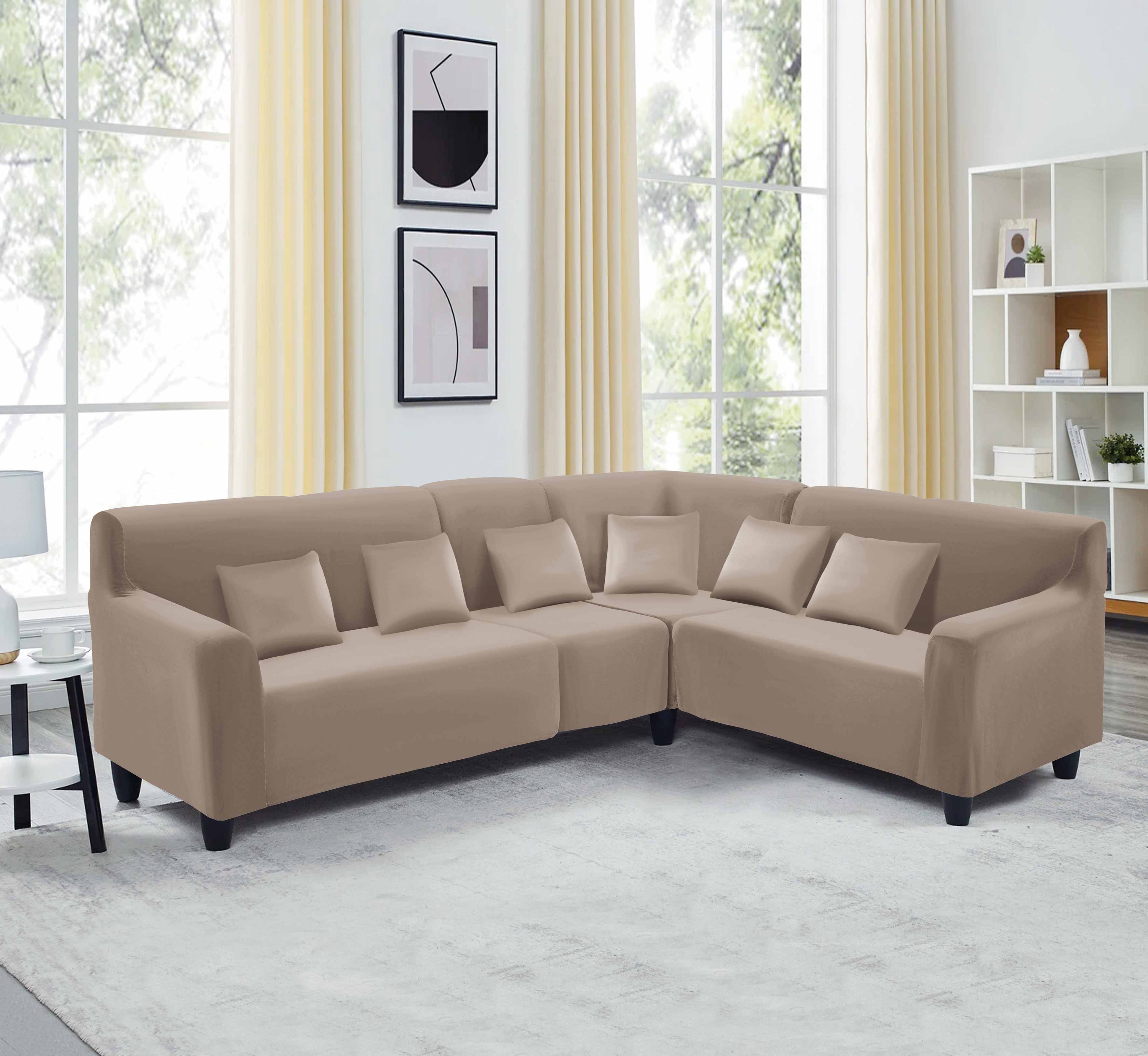 Funda de mueble modular de 4 piezas de terciopelo liso  con 6 fundas de cojines