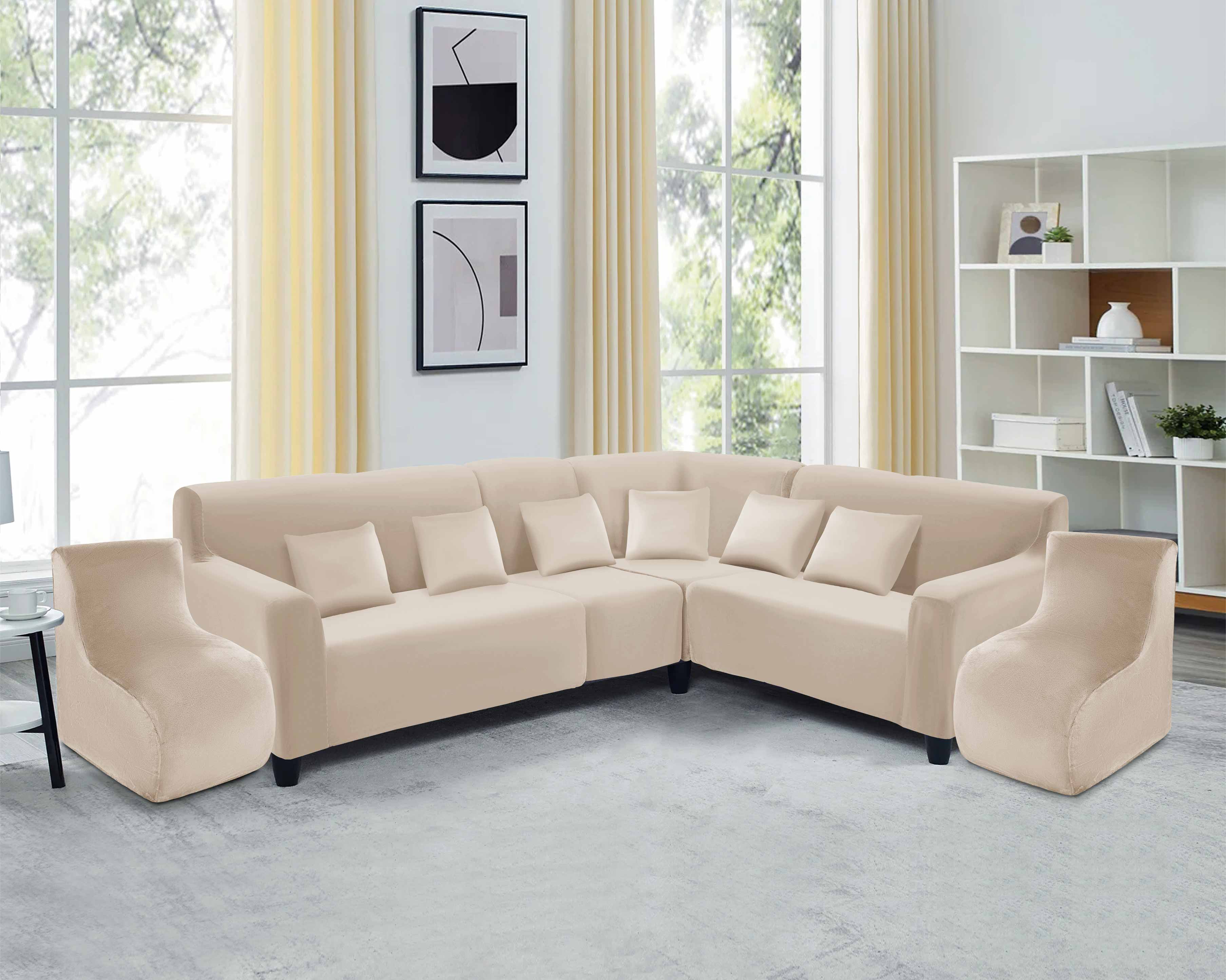 Funda de mueble modular 6 pzs terciopelo liso con 6 fundas de cojines
