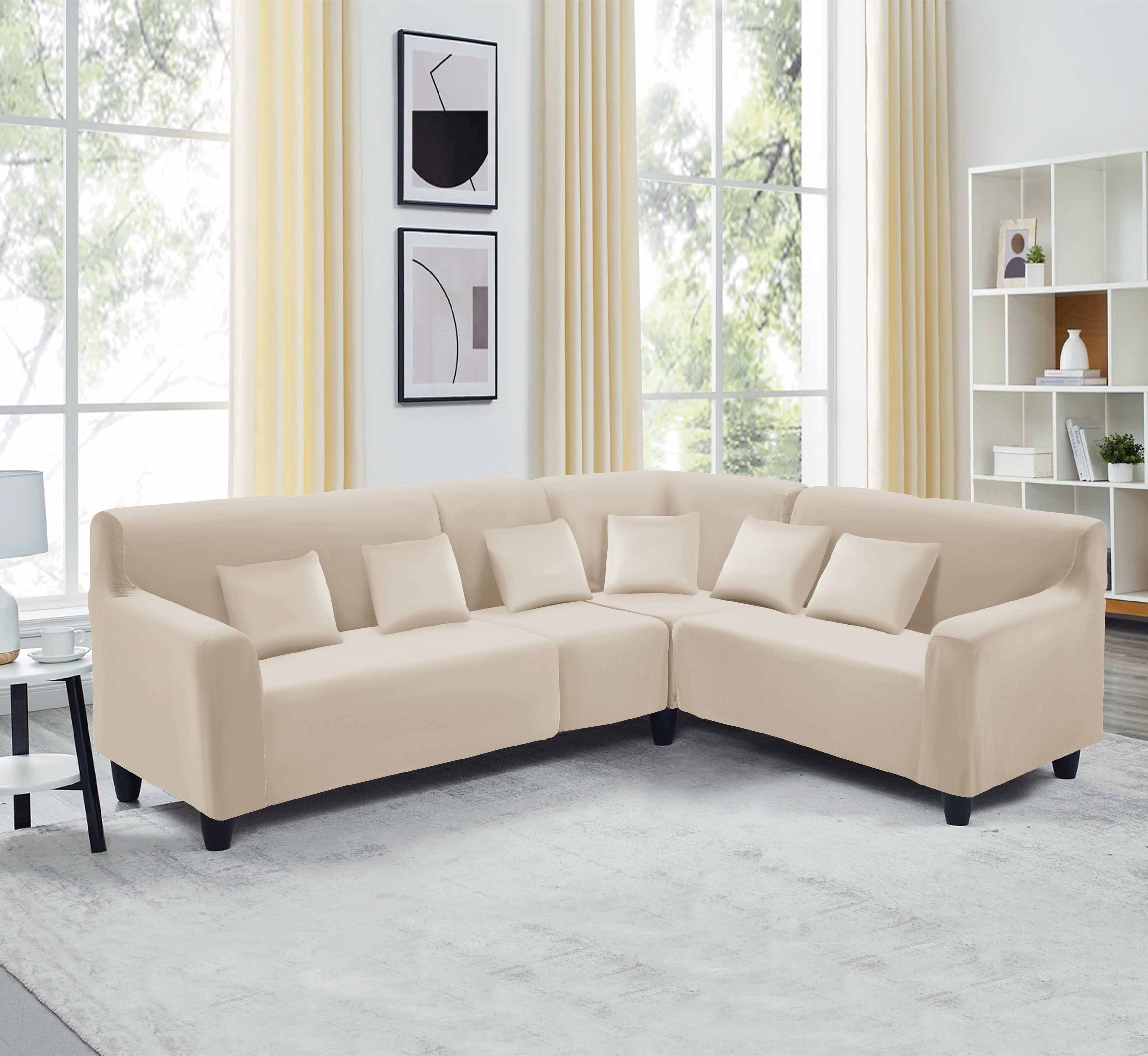 Funda de mueble modular de 4 piezas de terciopelo liso  con 6 fundas de cojines