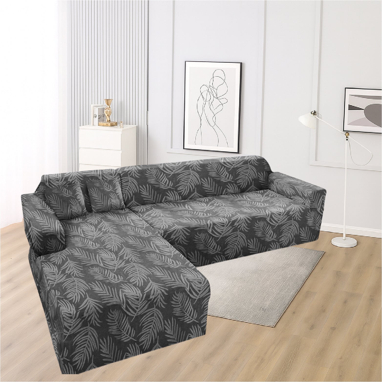 Funda de mueble modular 2 pzs Terciopelo Labrado con 2 fundas de cojines