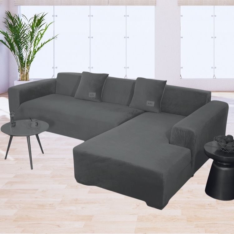 Funda de mueble modular 2 pzs Terciopelo Liso con 2 fundas de cojines