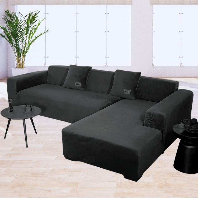 Funda de mueble modular 2 pzs Terciopelo Liso con 2 fundas de cojines