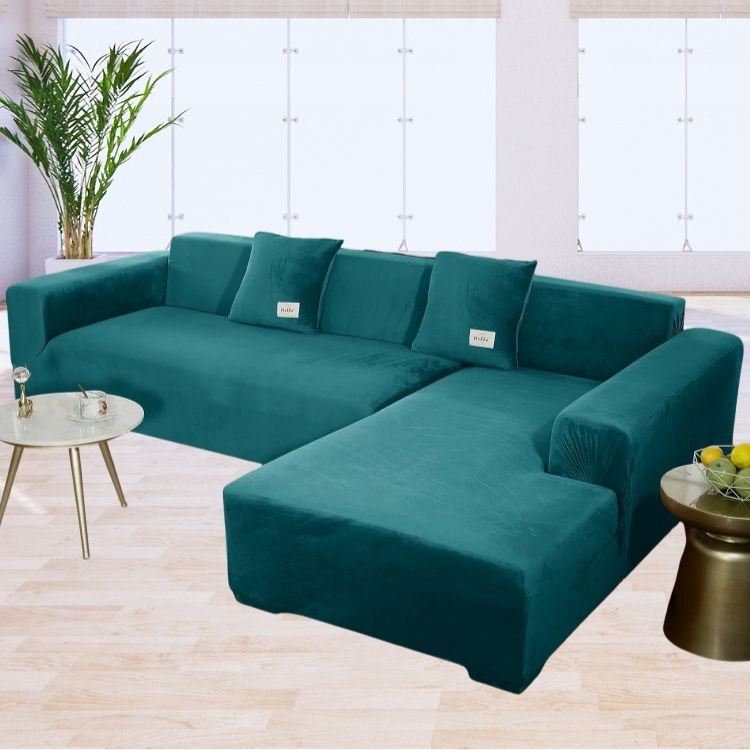 Funda de mueble modular 2 pzs Terciopelo Liso con 2 fundas de cojines