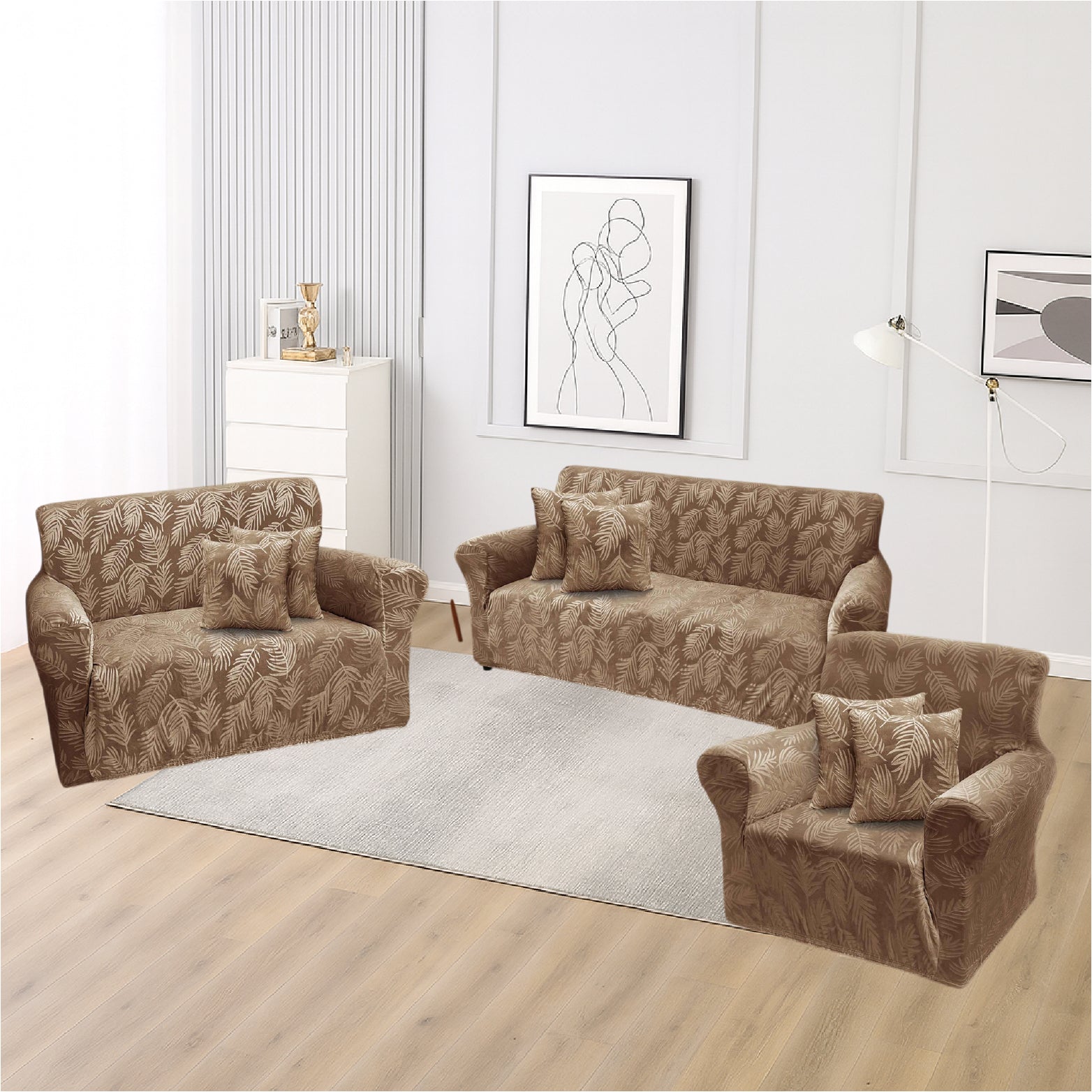 Funda de mueble terciopelo labrado 3-2-1 con 6 fundas de cojines