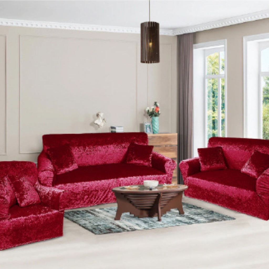 Funda de mueble 3-2-1 en terciopelo brilloso con 6 cojines