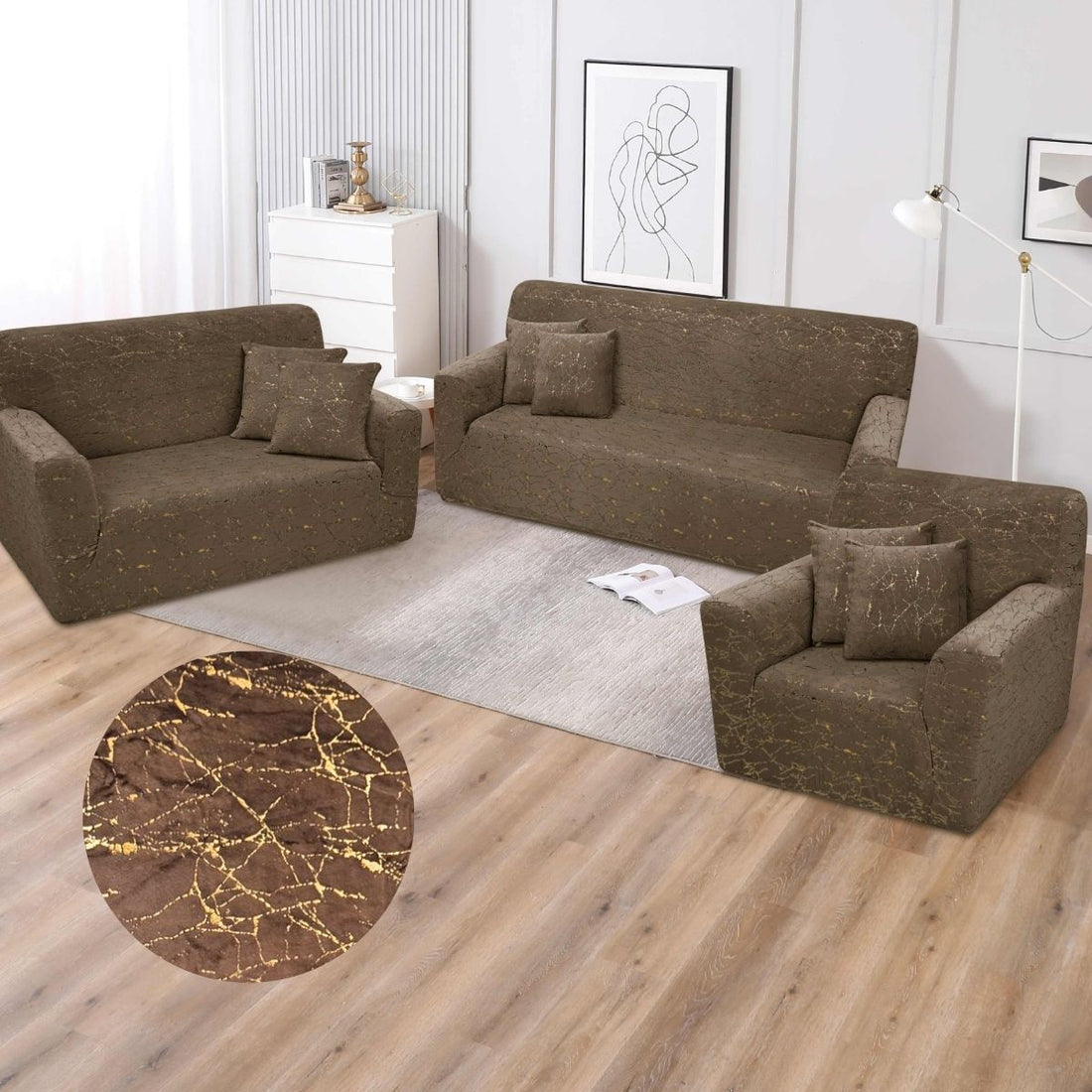 Funda de mueble 3-2-1 Terciopelo Golden Line con 6 fundas de cojines