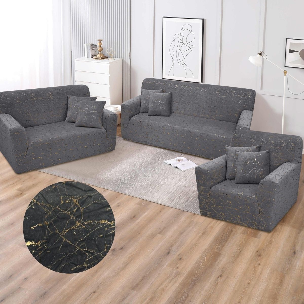 Funda de mueble 3-2-1 Terciopelo Golden Line con 6 fundas de cojines