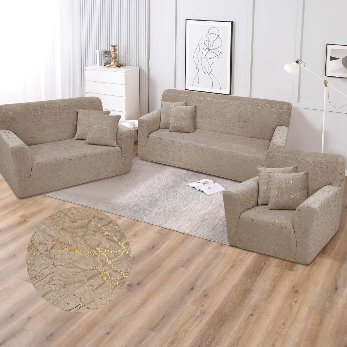 Funda de mueble 3-2-1 Terciopelo Golden Line con 6 fundas de cojines