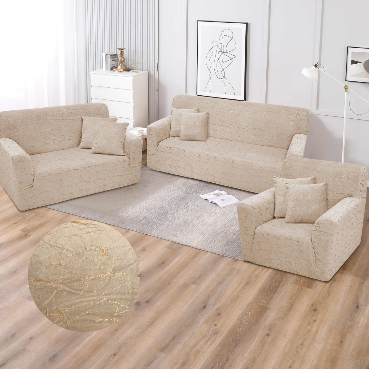 Funda de mueble 3-2-1 Terciopelo Golden Line con 6 fundas de cojines